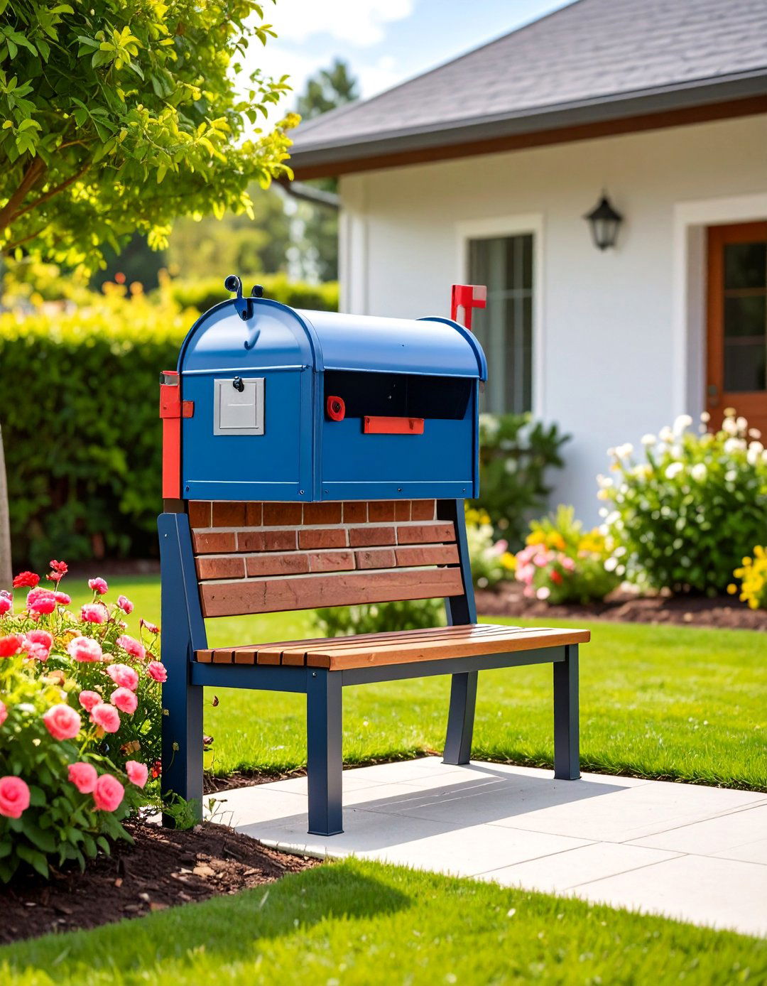 Brick Mailbox with Integrated Bench Seating - 25 Brick Mailbox Ideas