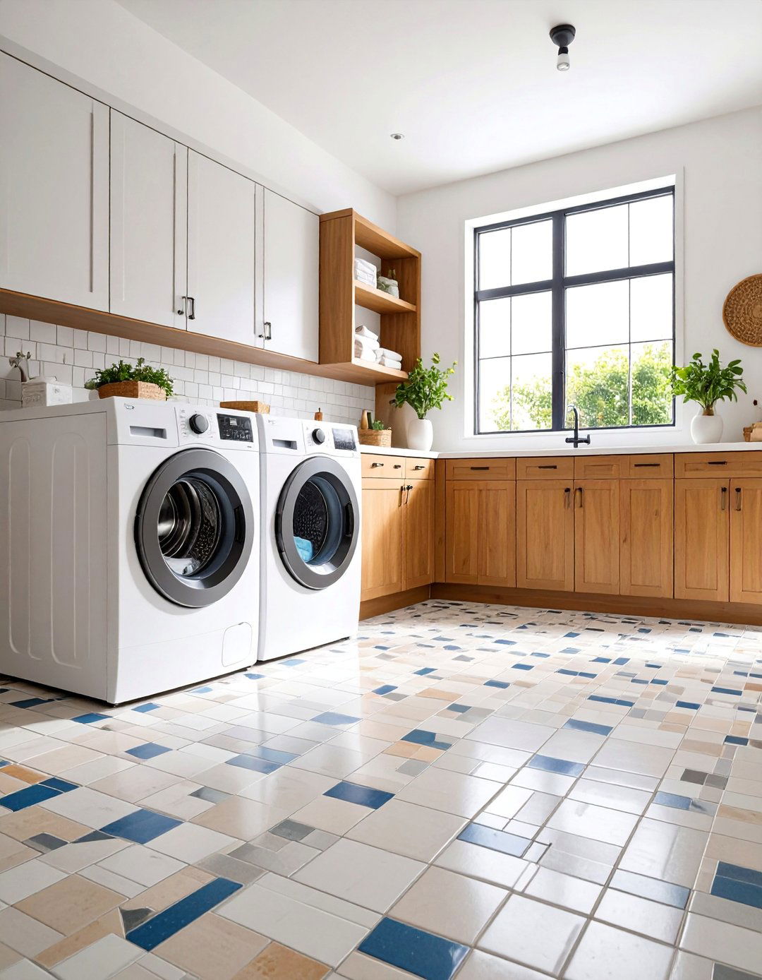 Brick Mosaic Pattern with Custom Artistry - 25 Brick Floor Laundry Room Ideas