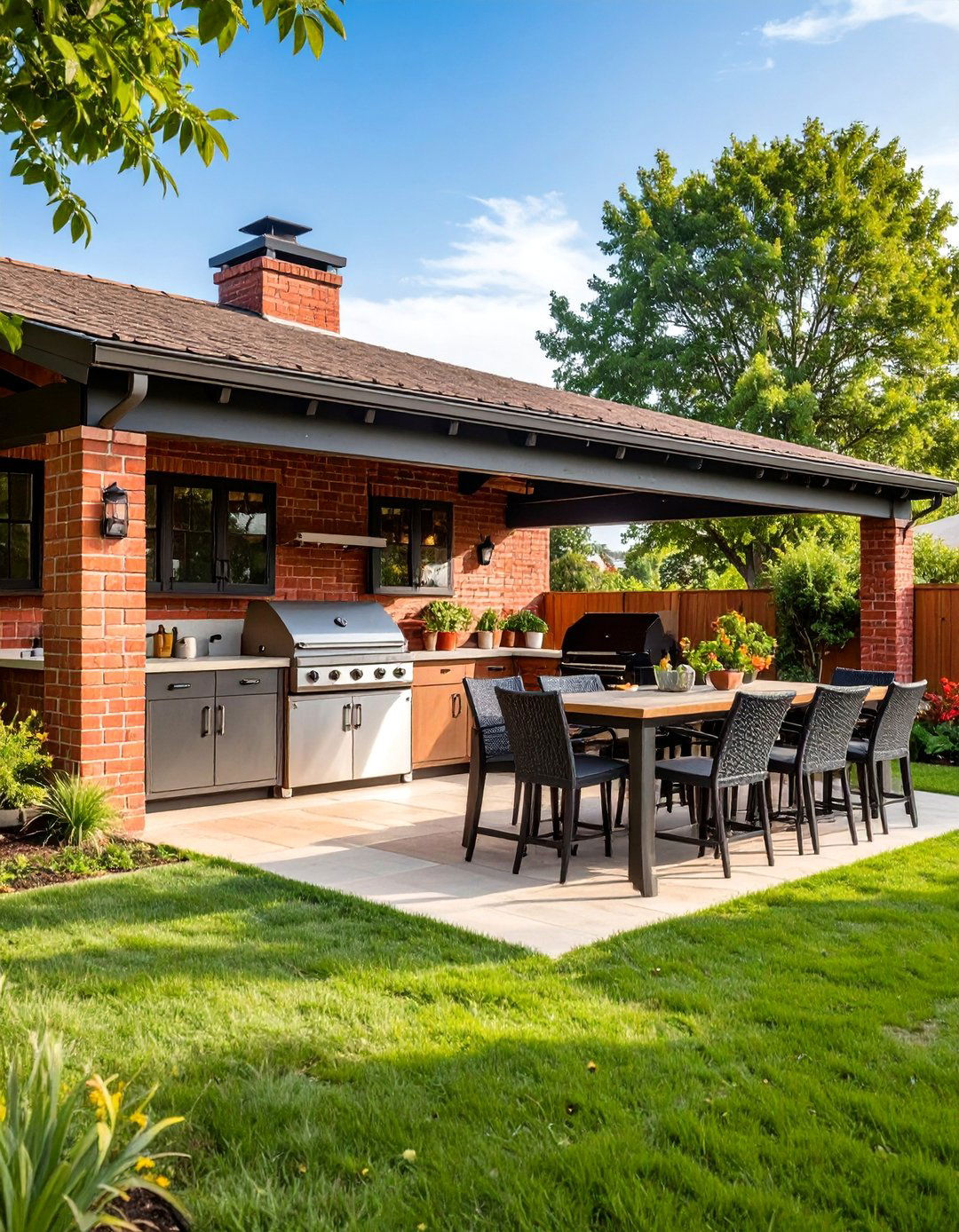 Brick Outdoor Kitchen and Bar Area - 25 Brick Landscaping Ideas