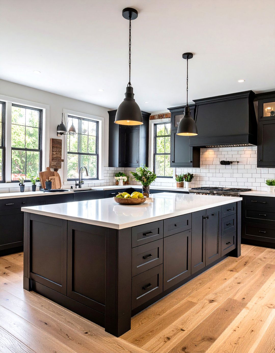 Brick Pattern Kitchen Backsplash in Contrasting Black and White - 25 Black and White Kitchen Backsplash Ideas