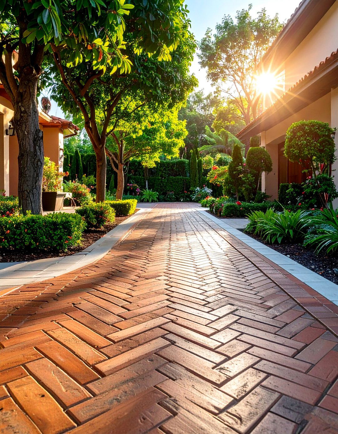 Brick Paver Entrance with Decorative Borders - 25 driveway entrance ideas