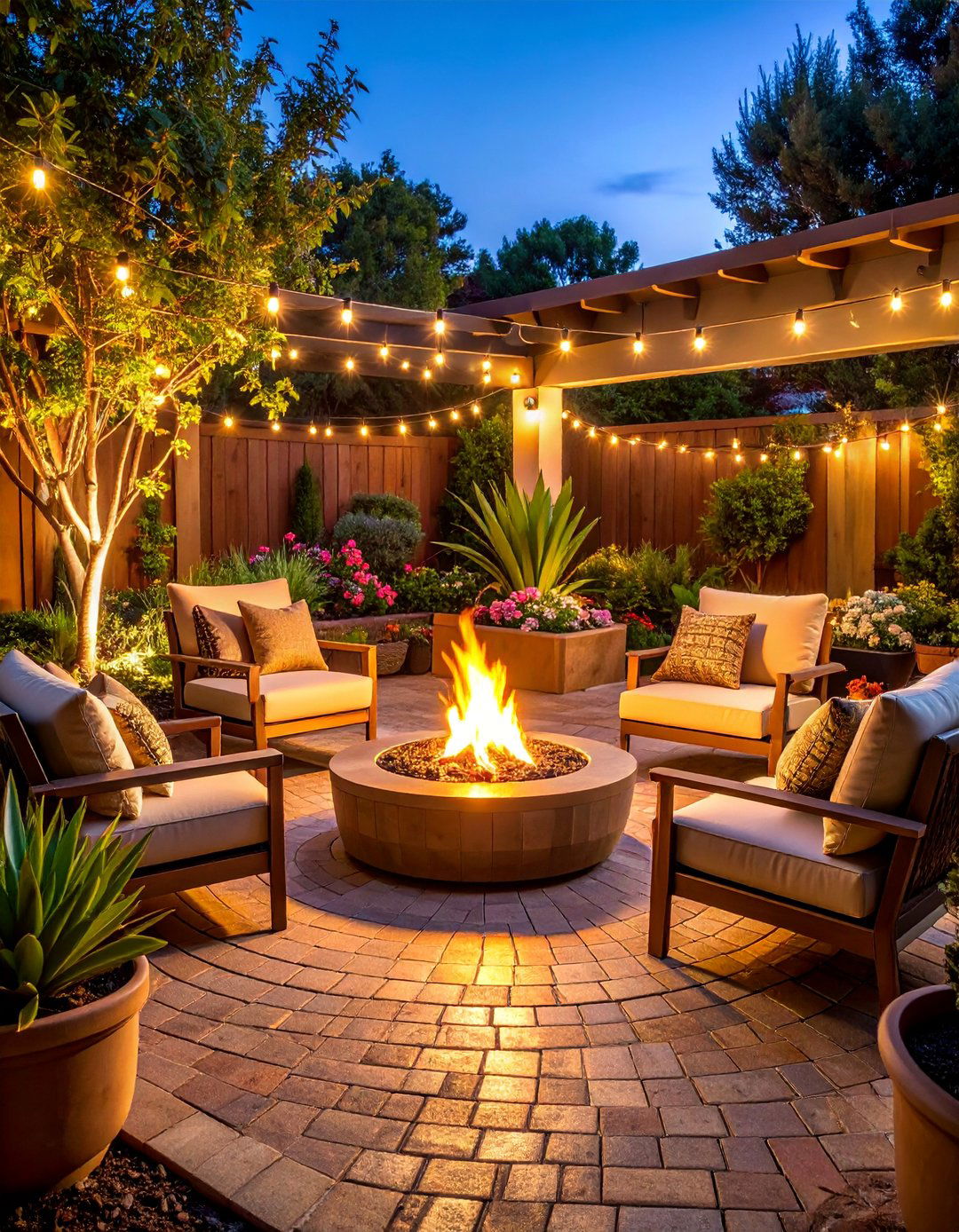 Brick Paver Patio with Fire Bowl Centerpiece - 25 Mid-century Modern Patio Ideas