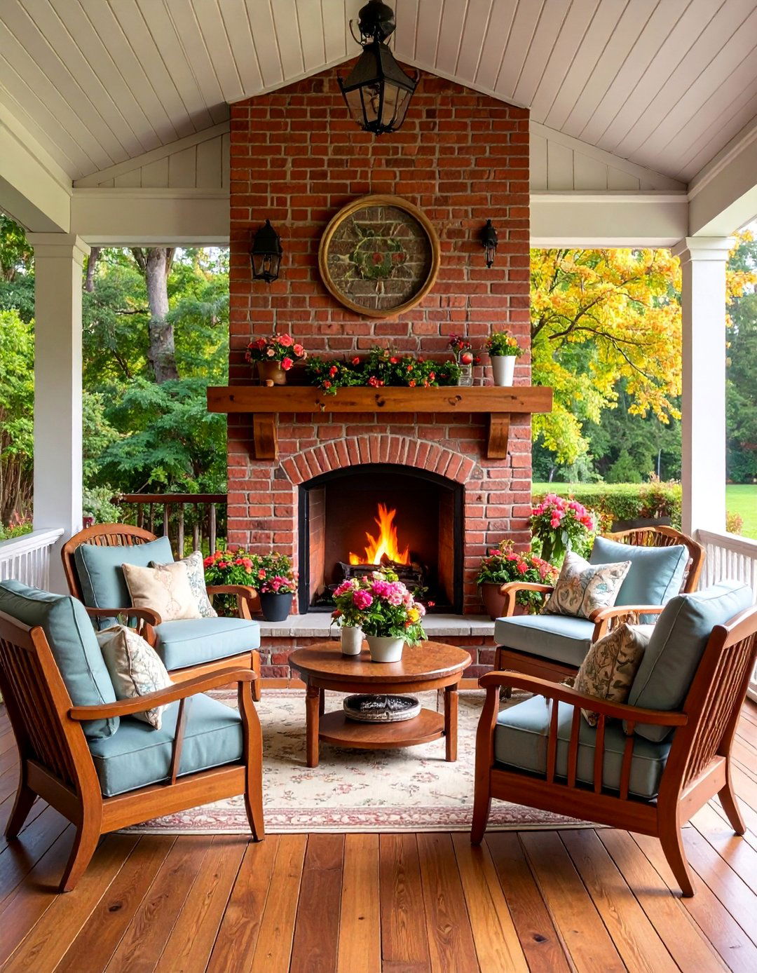 Brick Porch Fireplace with Traditional Charm - 25 Porch Fireplace Ideas