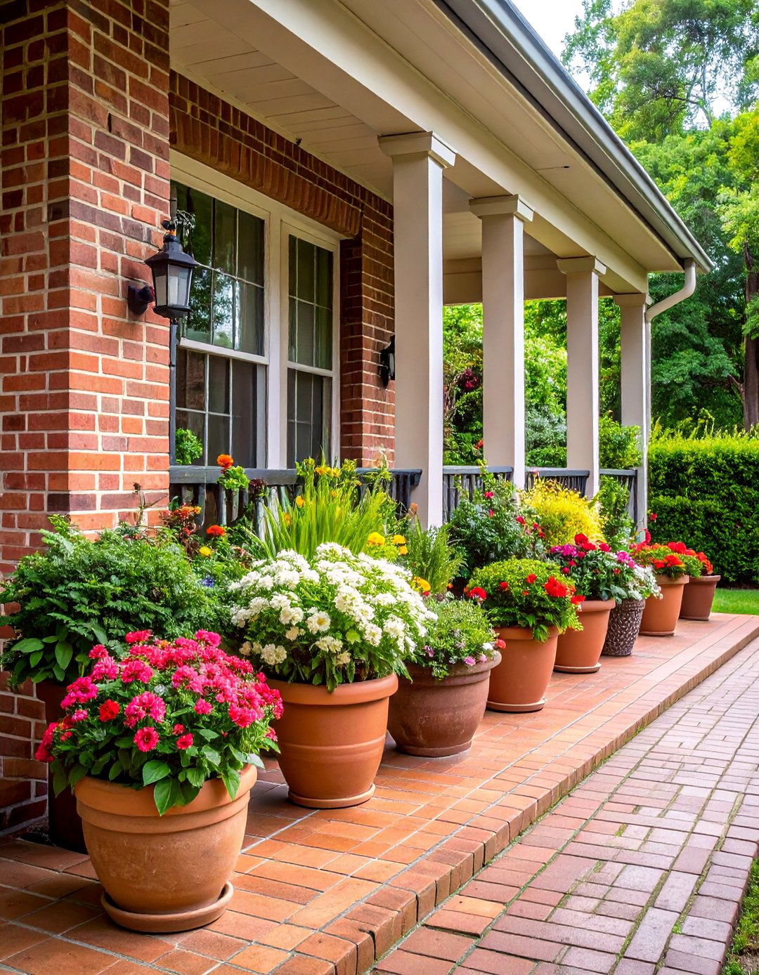 Brick Porch with Built In Planters - 25 Brick Porch Ideas