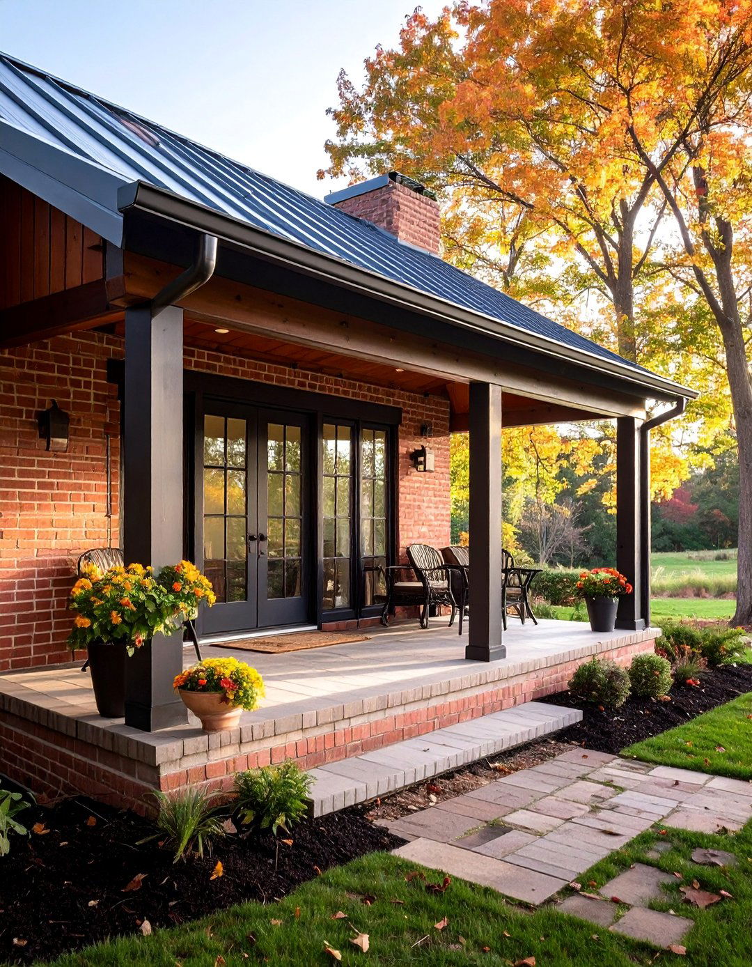 Brick Porch with Metal Roof - 25 Brick Porch Ideas