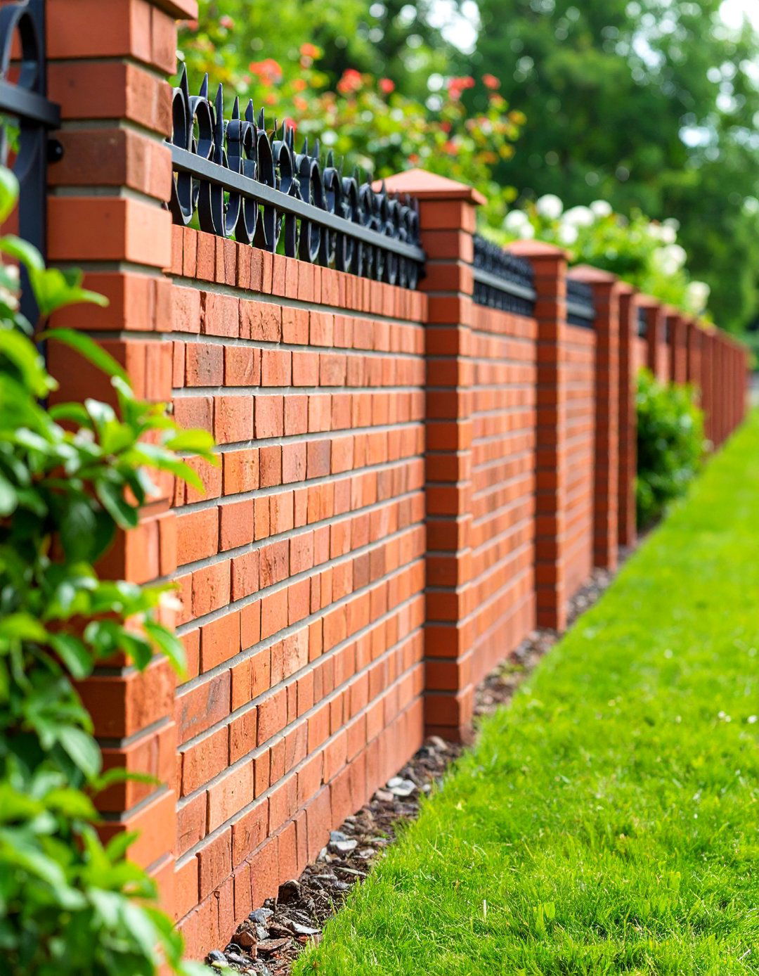 Brick Privacy Wall with Iron Accents - 25 Privacy Fence Ideas