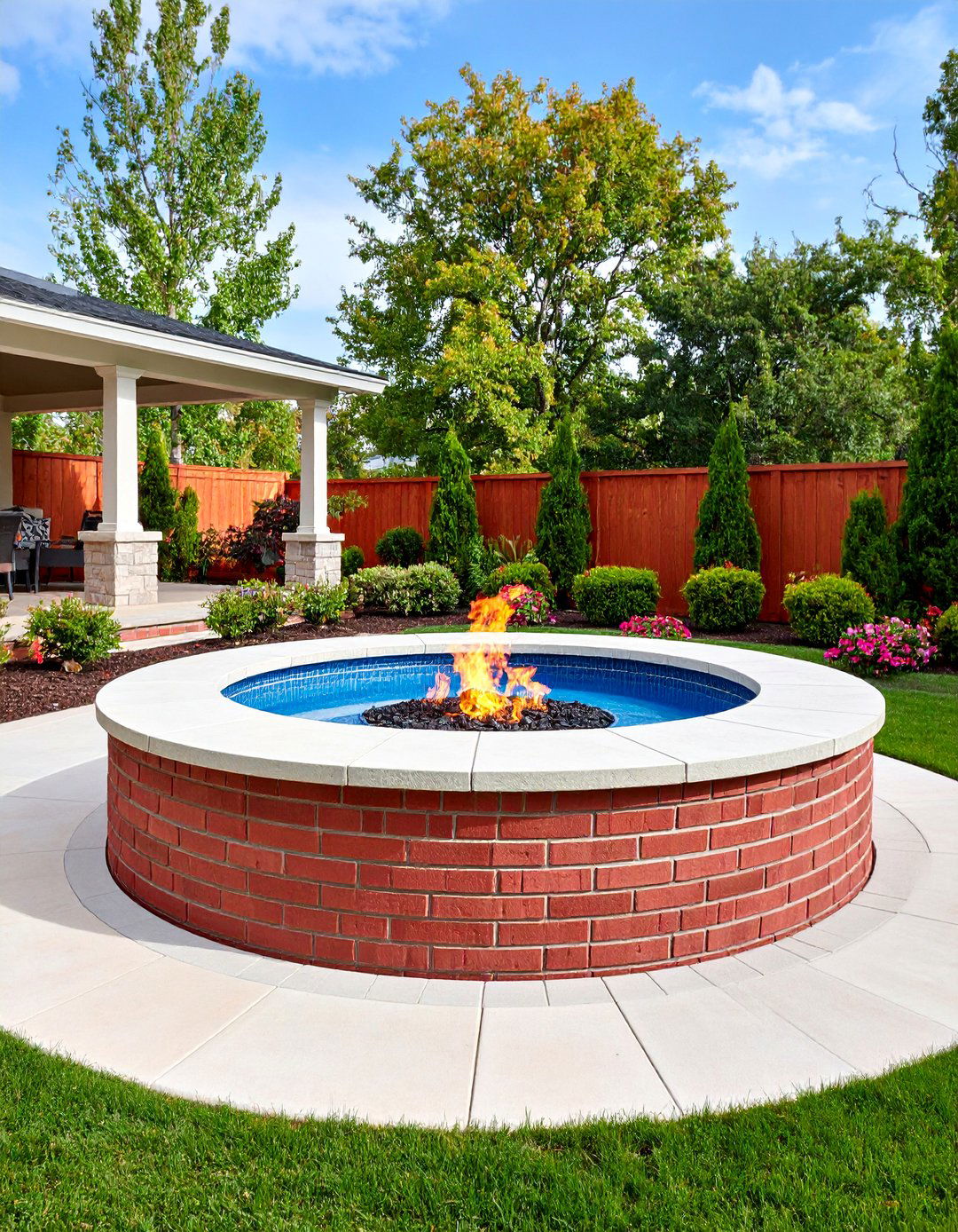Brick Running Bond with Traditional Fire Pit - 25 stamped concrete patio with fire pit ideas