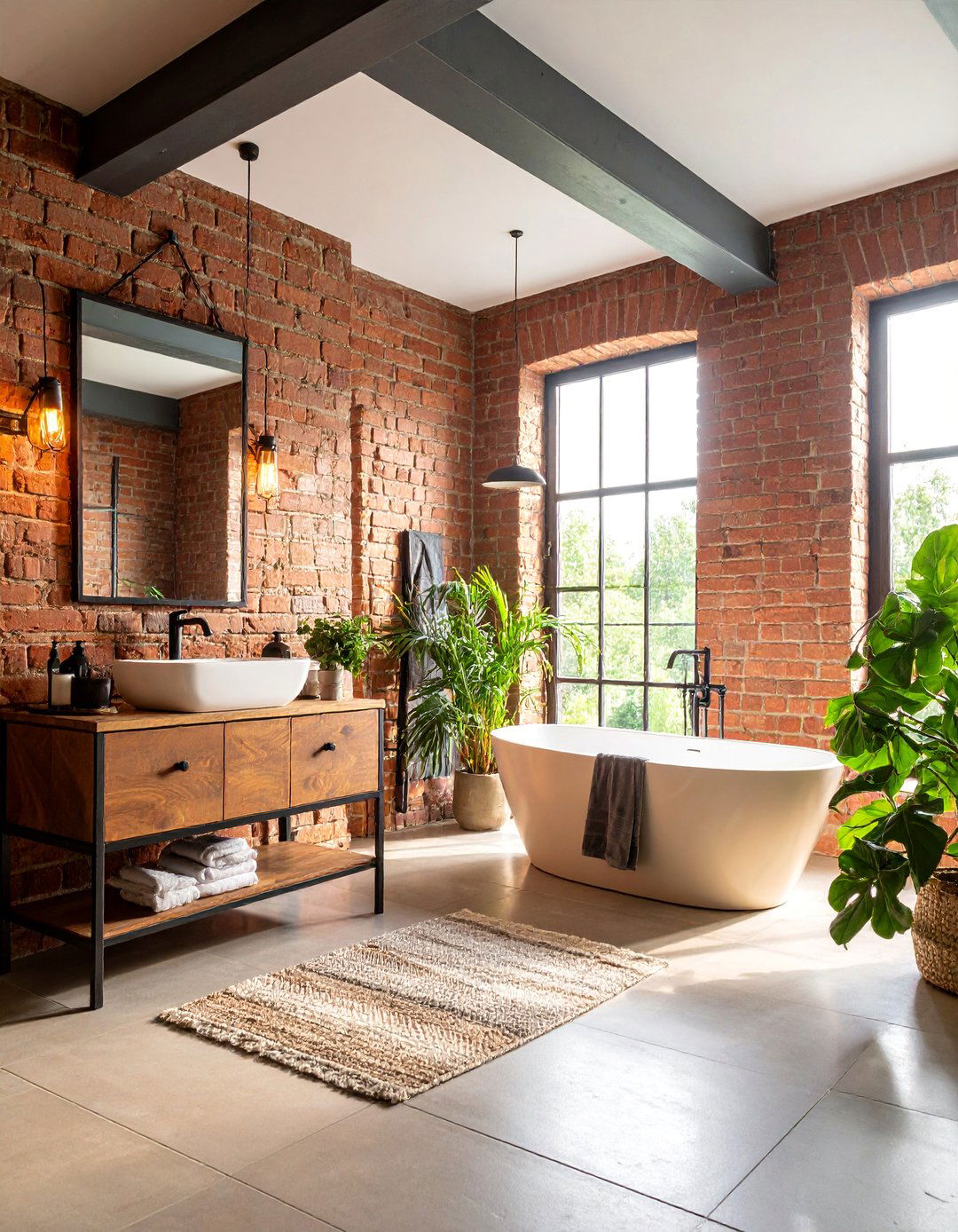 Brick Veneer Wall with Industrial Loft Style - 25 Bathroom Accent Wall Ideas