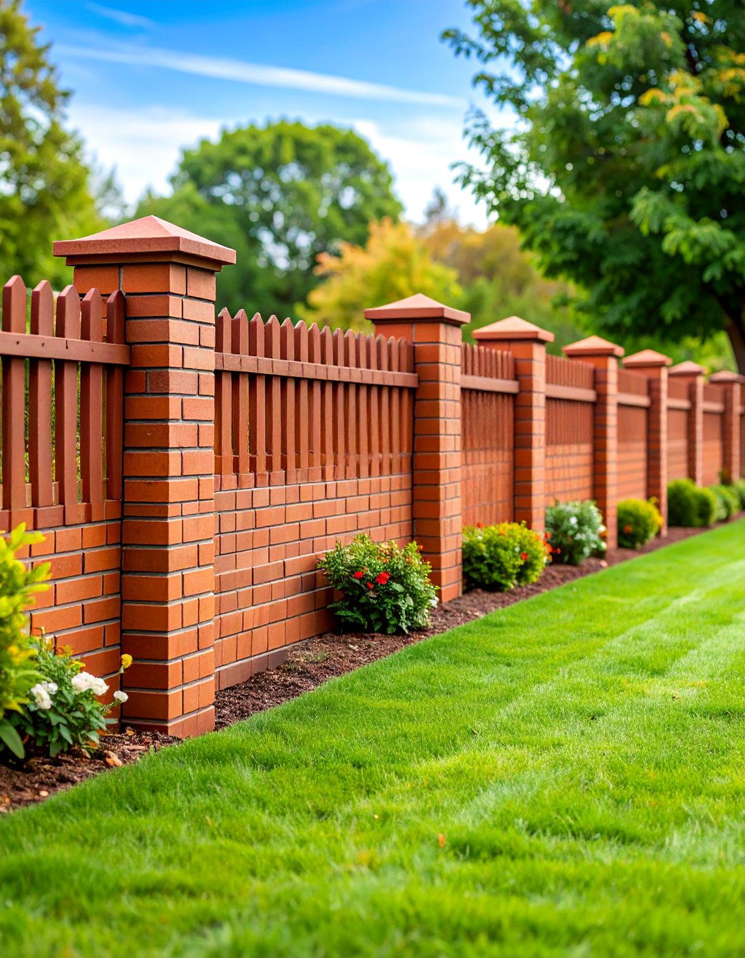 Brick Wall Fence with Timeless Appeal - 25 Front Yard Fence Ideas