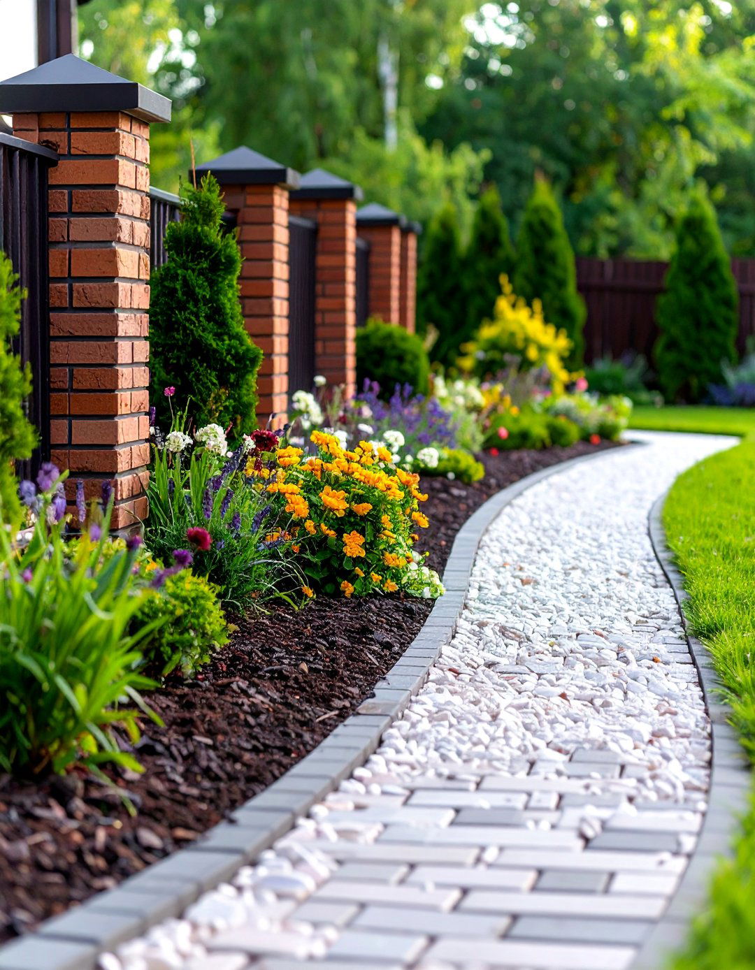 Brick and Gravel Combination Edging - 25 Brick Edging Ideas
