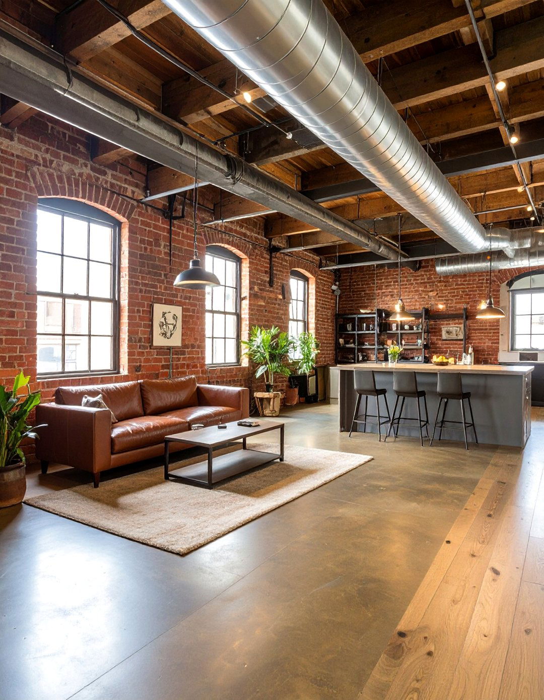 Brick and Metal Industrial Basement Accent Wall - 25 Basement Accent Wall Ideas