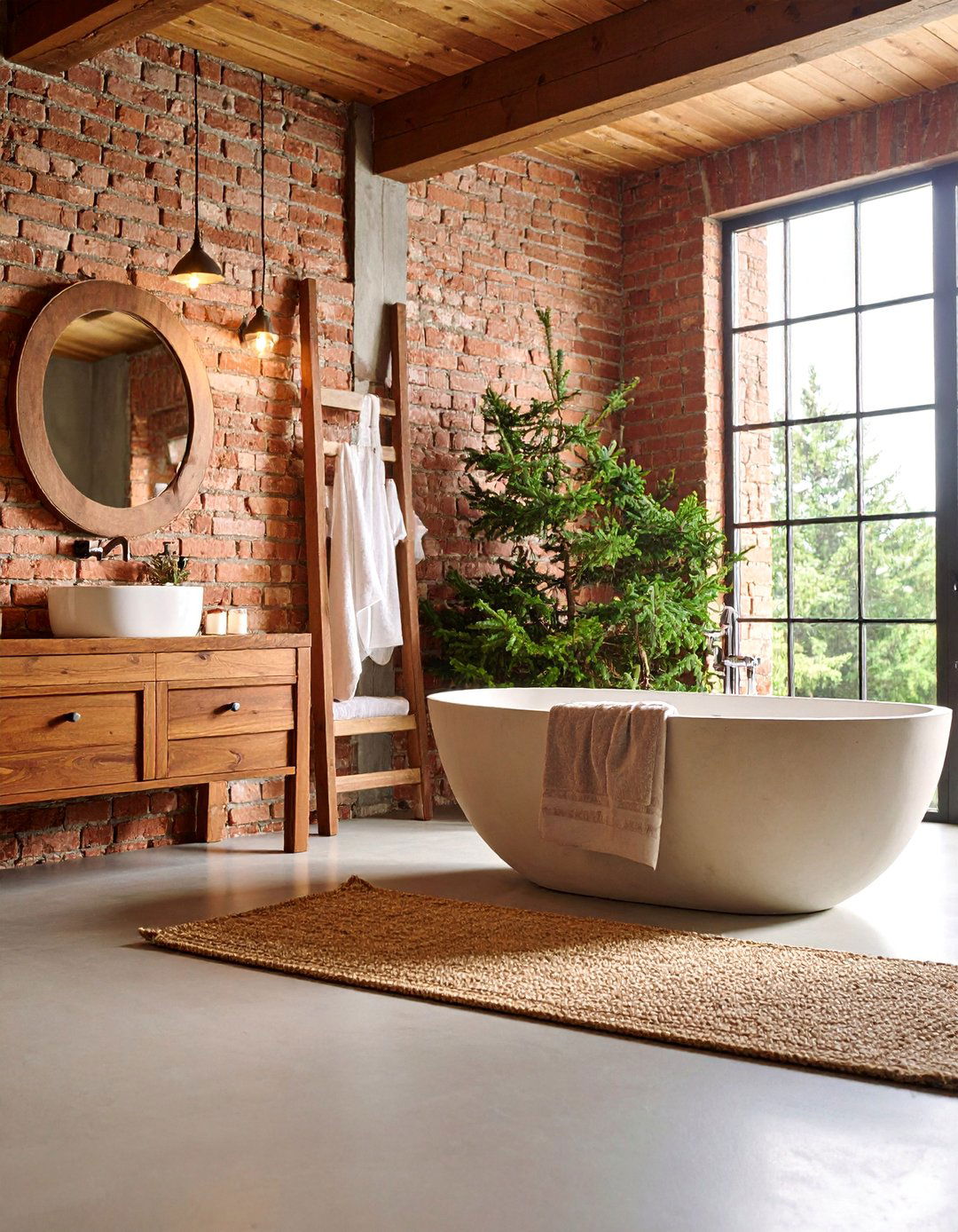 Brick and Pine Loft Bathroom - 25 Earthy Bathroom Ideas