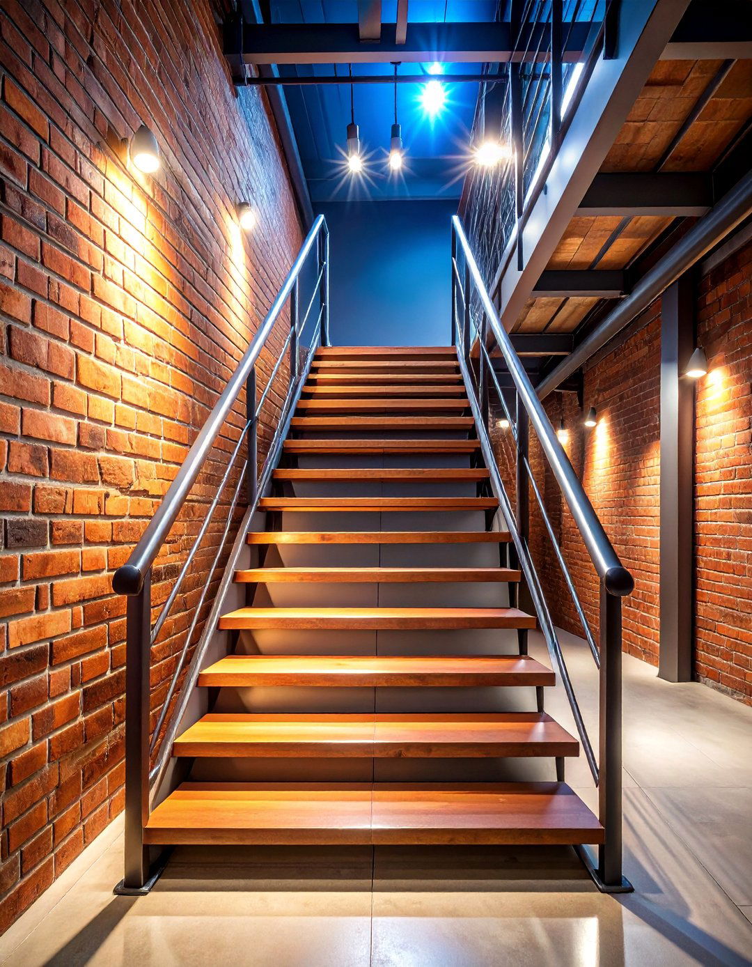 Brick and Steel Staircase with Industrial Railings - 25 Industrial Decor Ideas