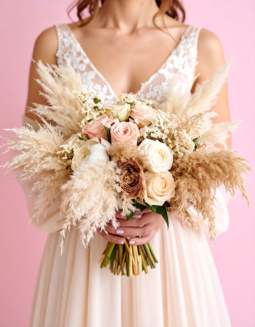 Bridal Bouquet with Pampas Accent - 25 Pampas Grass Wedding Decor Ideas