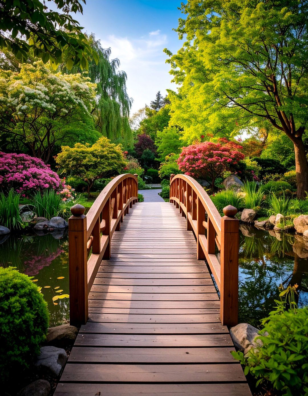Bridge Crossing Backyard Pond - 25 Backyard Pond Ideas