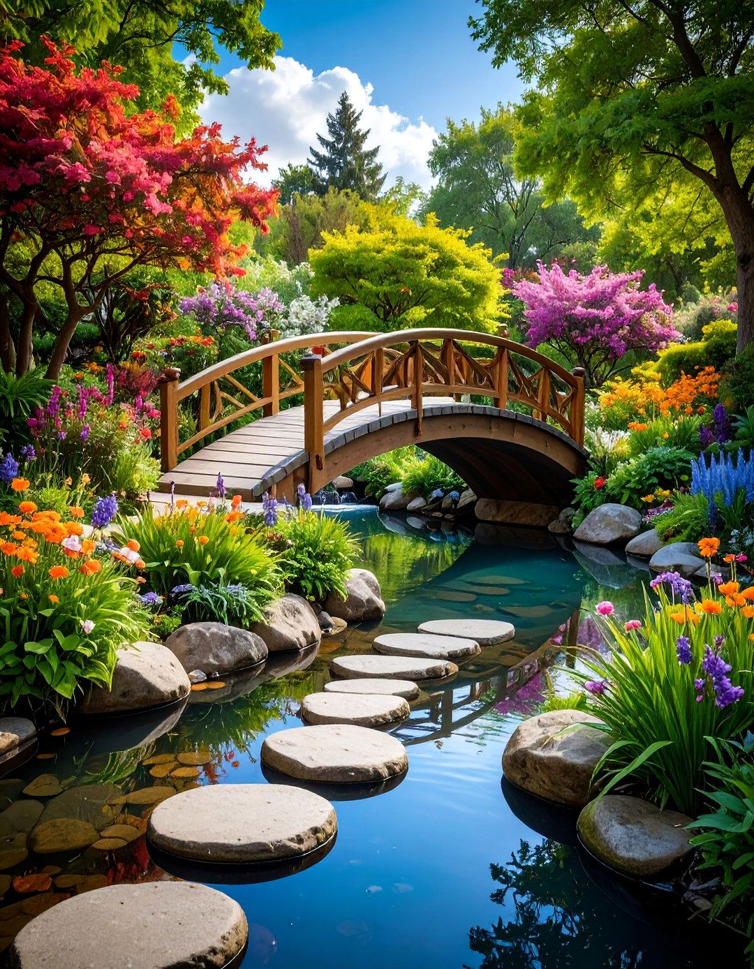 Bridge Garden with Stream and Stepping Stone Crossings - 25 Japanese Garden Ideas