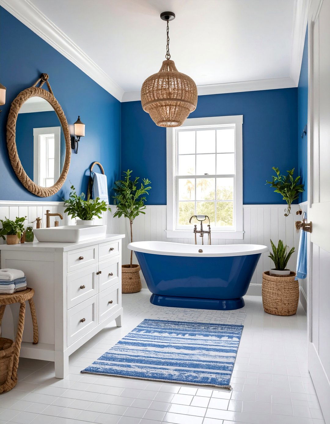 Bright Cobalt Blue and White Nautical Bathroom - 25 Colorful Bathroom Ideas