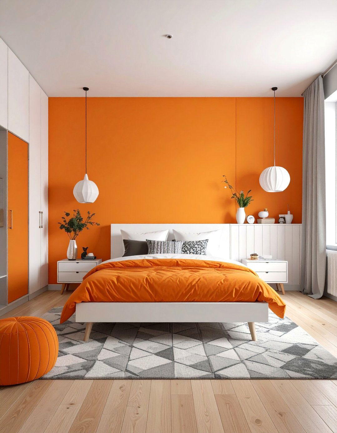 Bright Orange Boys Room with Modern Geometric Patterns - 25 Boys Room Paint Ideas