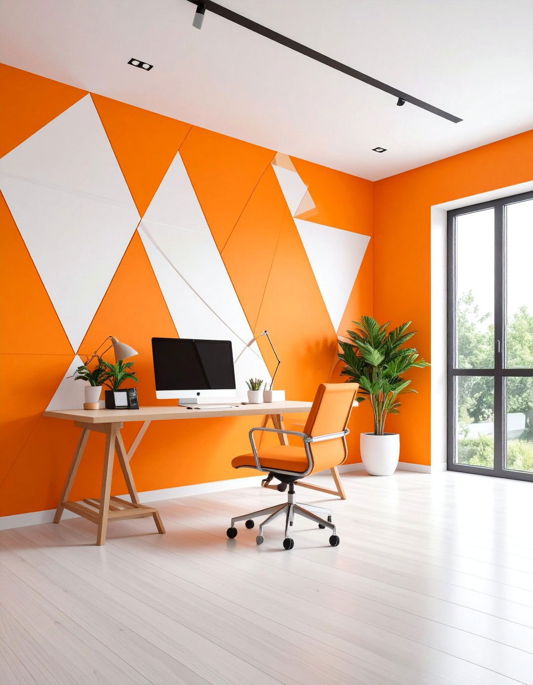 Bright Orange Contemporary Geometric Accent Wall - 25 Orange Accent Wall Ideas