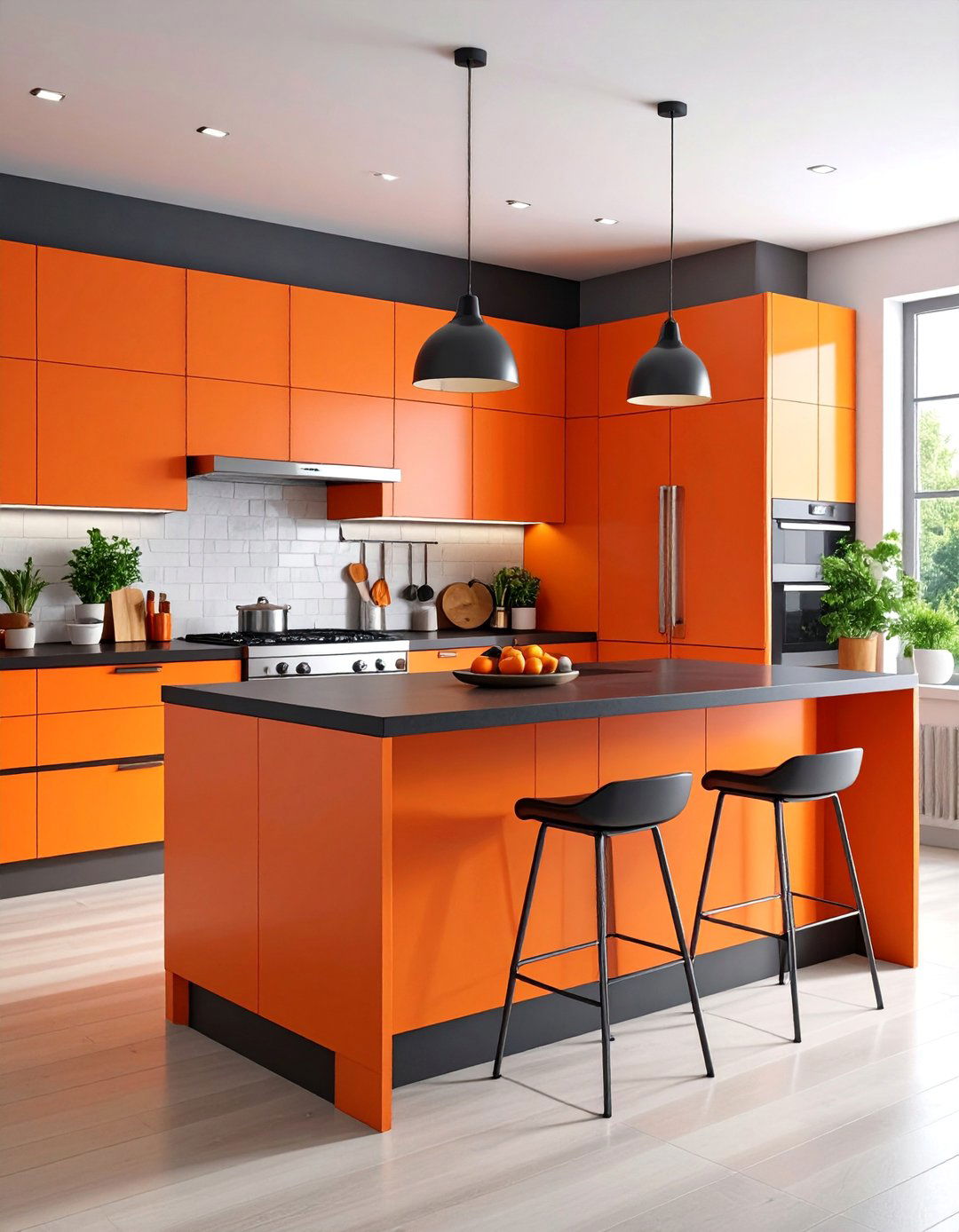 Bright Orange Kitchen with Black Contrasts - 25 Colorful Kitchen Ideas