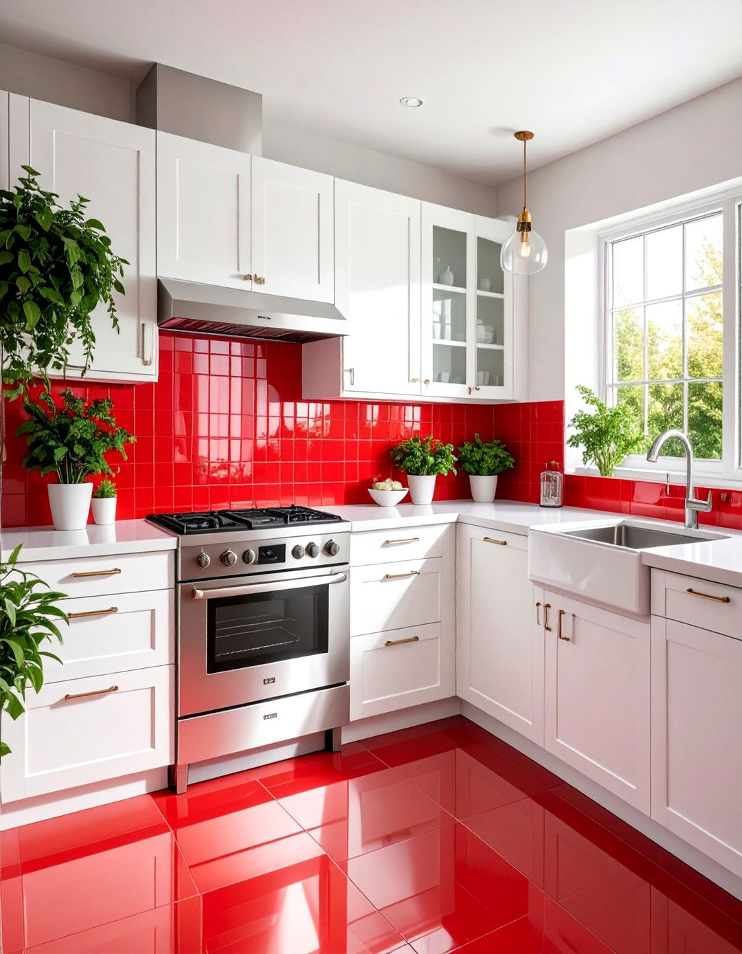 Bright Red Glass Backsplash - 25 Red Kitchens