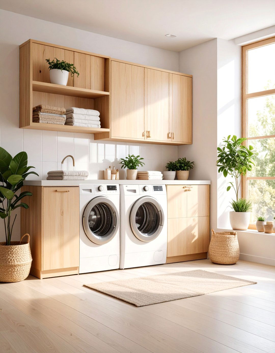 Bright Scandinavian Stackable Laundry Space - 25 Stackable Laundry Room Ideas