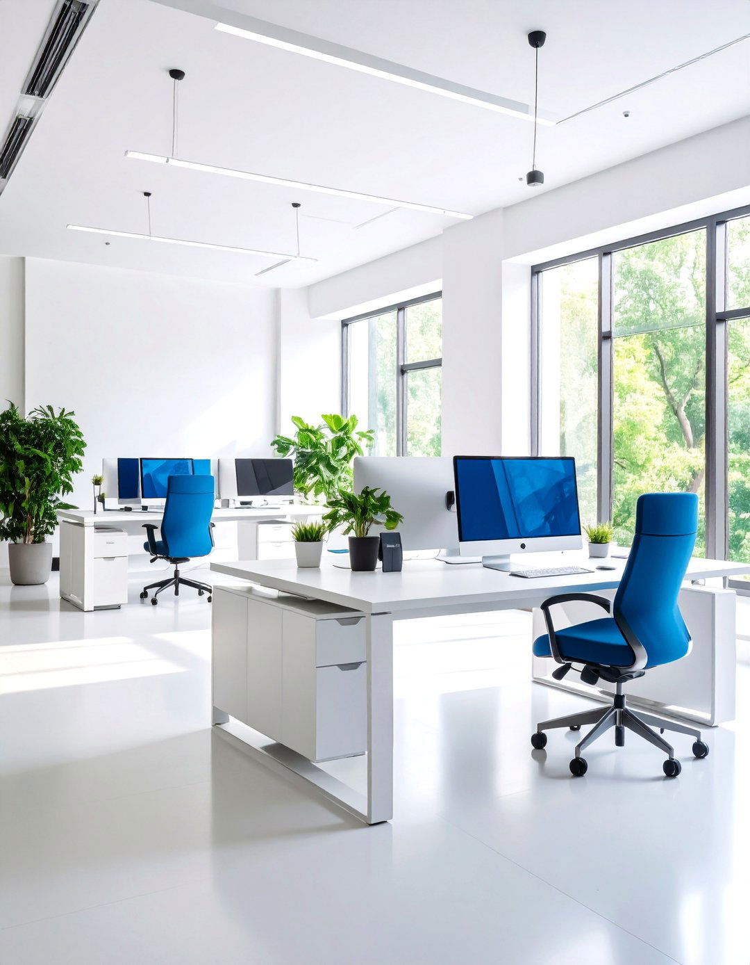 Bright White Contemporary Workspace - 25 Home Office Background Ideas