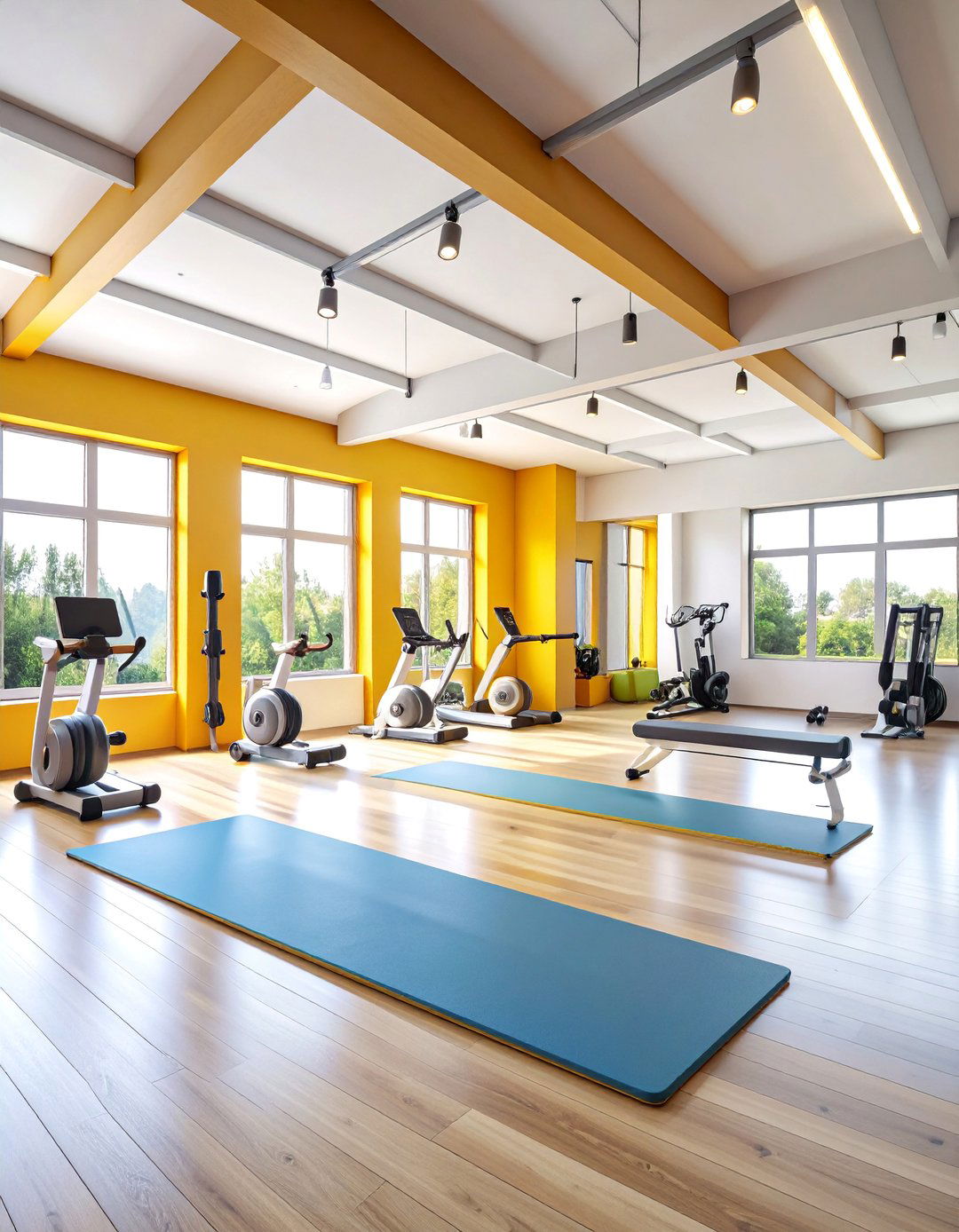 Bright White Home Gym Design - 25 Garage Wall Paint Ideas
