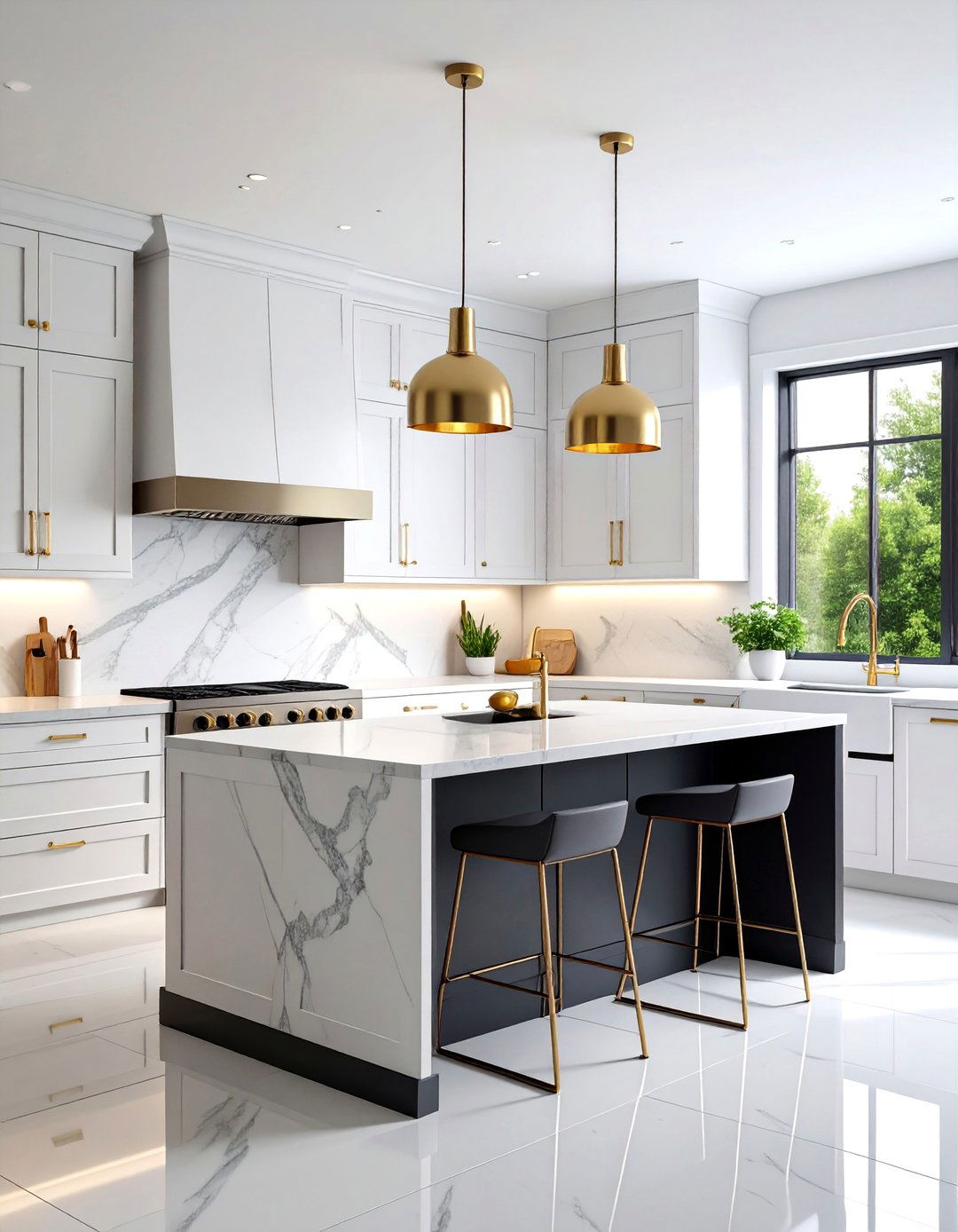 Bright White Kitchen with Statement Island - 25 Transitional Kitchen Ideas