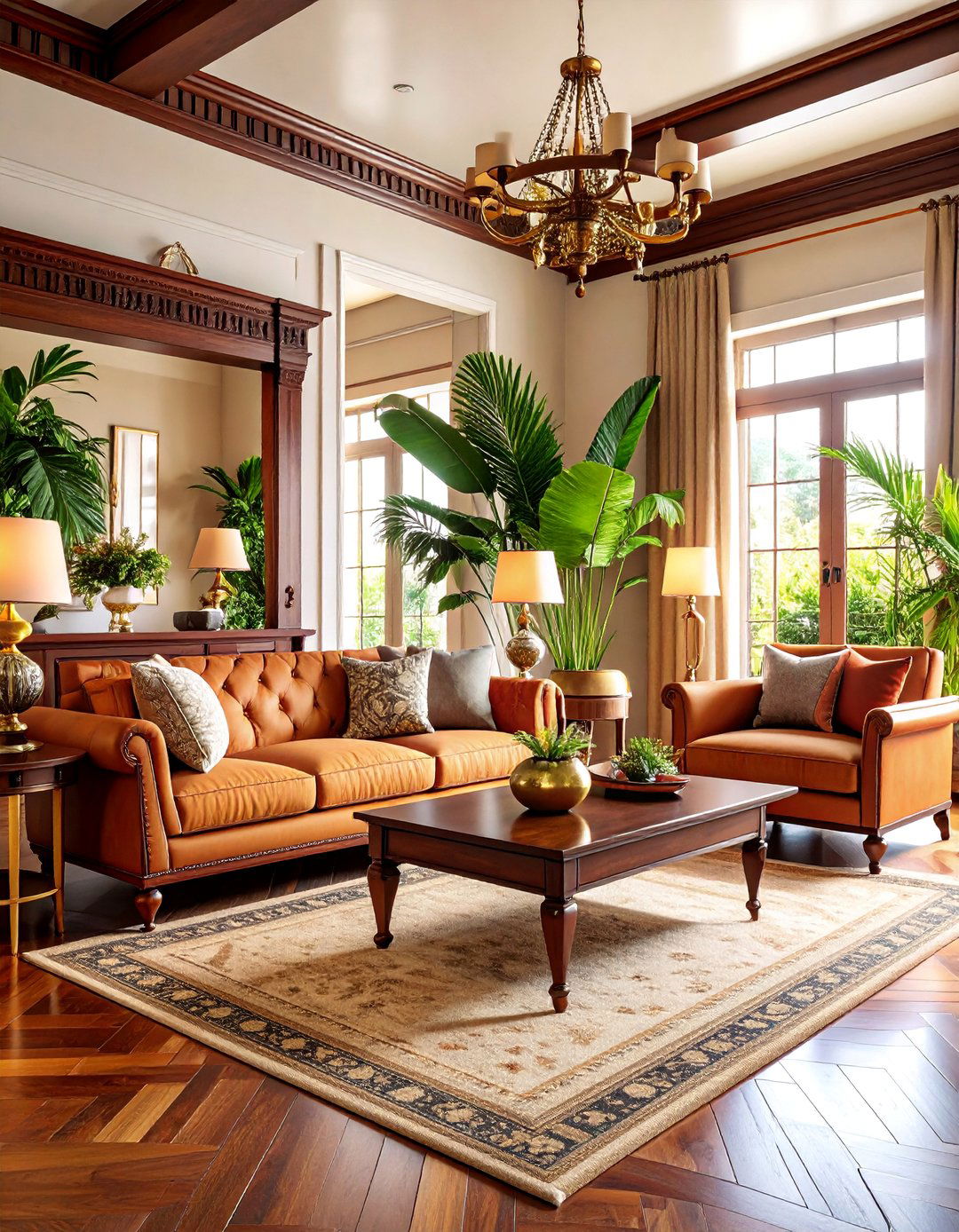 British Colonial Living Room with Mahogany and Brass - 25 Ralph Lauren Living Room Ideas