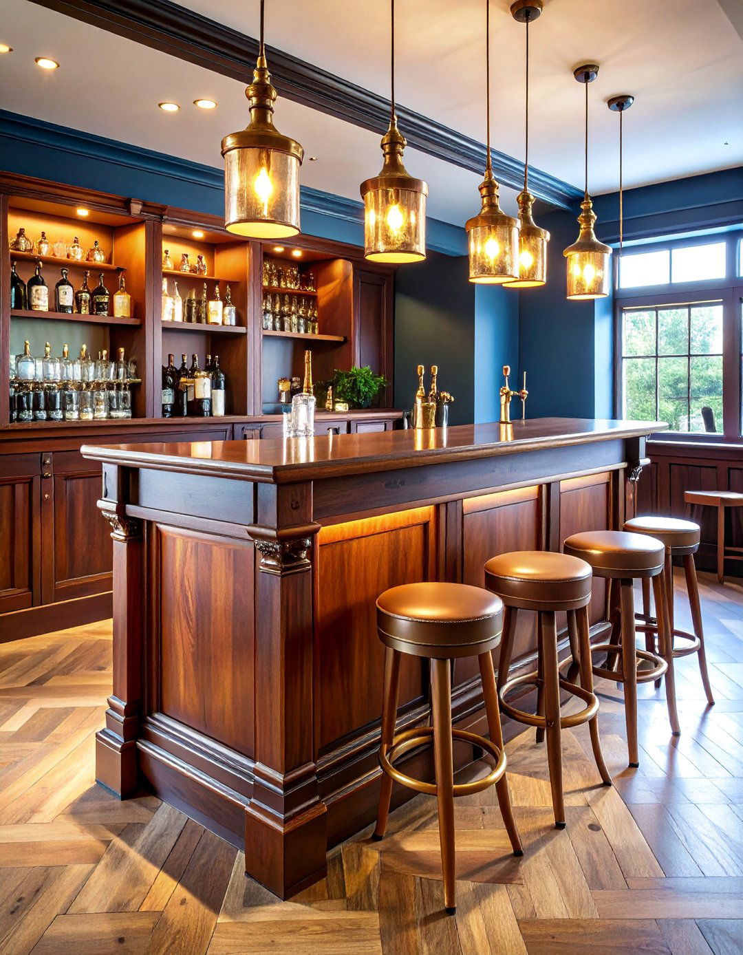 British Pub Style Mini Bar with Copper Accents - 25 Mini Bar Ideas
