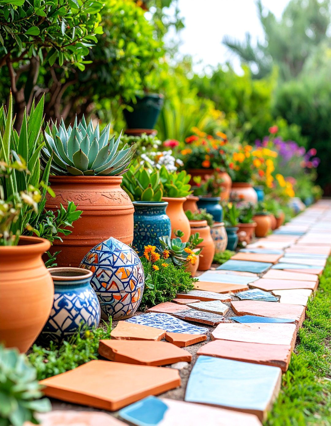 Broken Pottery Shard Borders - 25 Recycled Garden Edging Ideas