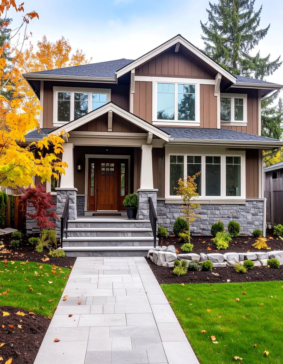 Bronze Brown with Gray Stone Foundation - 25 Dark Brown House Exterior Ideas