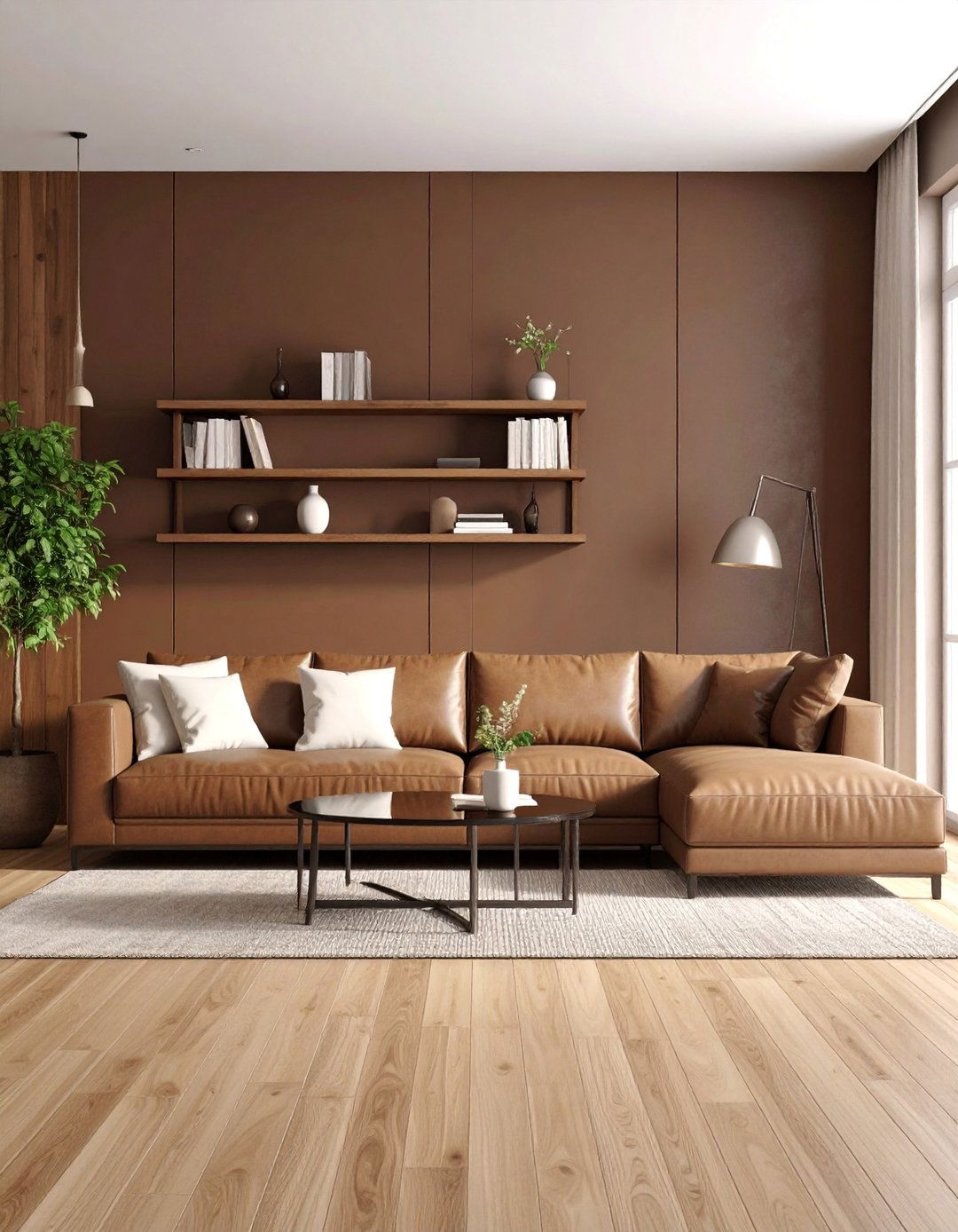 Brown Accent Wall Statement Room - 25 Brown Living Room Ideas