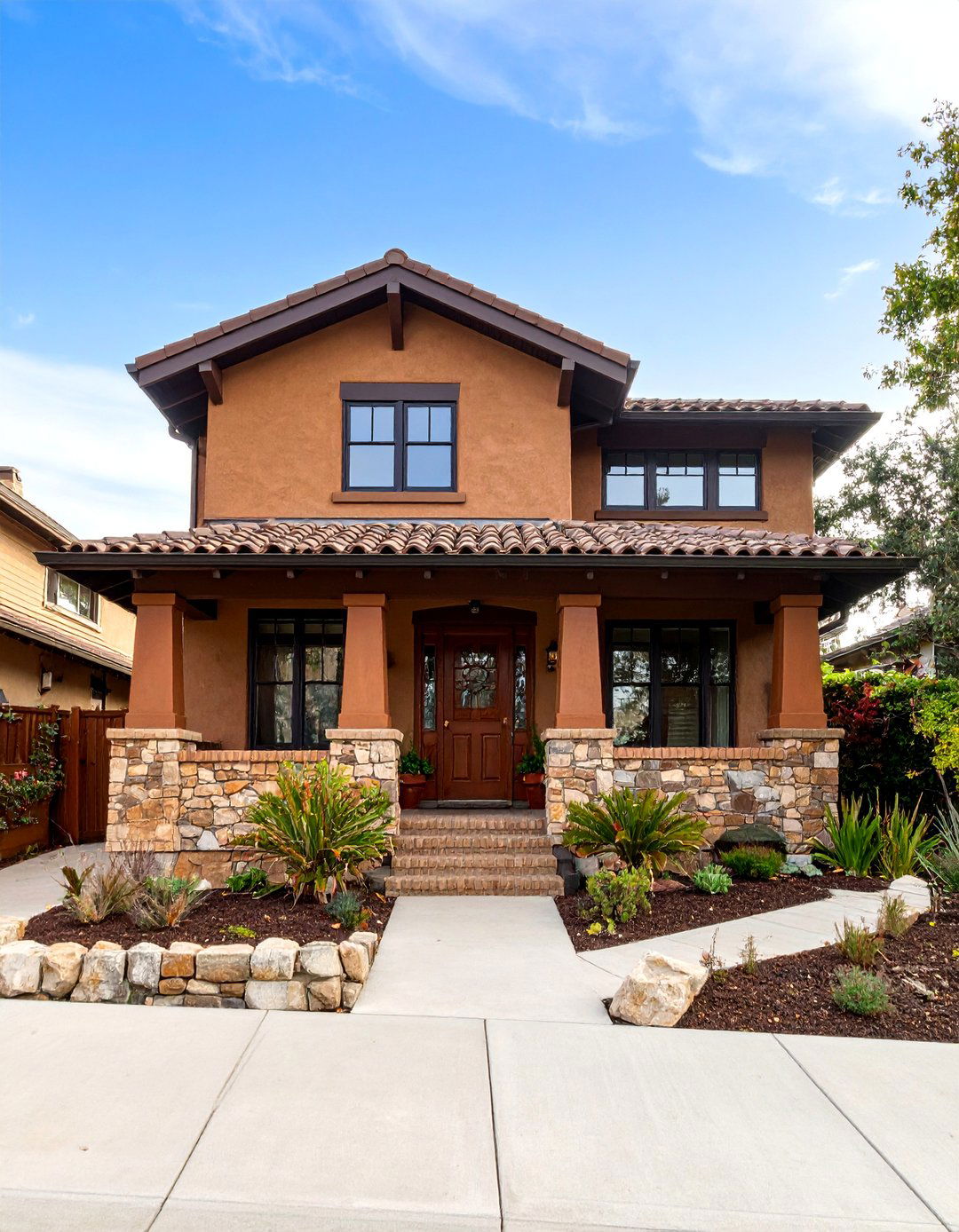Brown Brick Bungalow with Craftsman Details - 25 Brown Brick Exterior Home Ideas