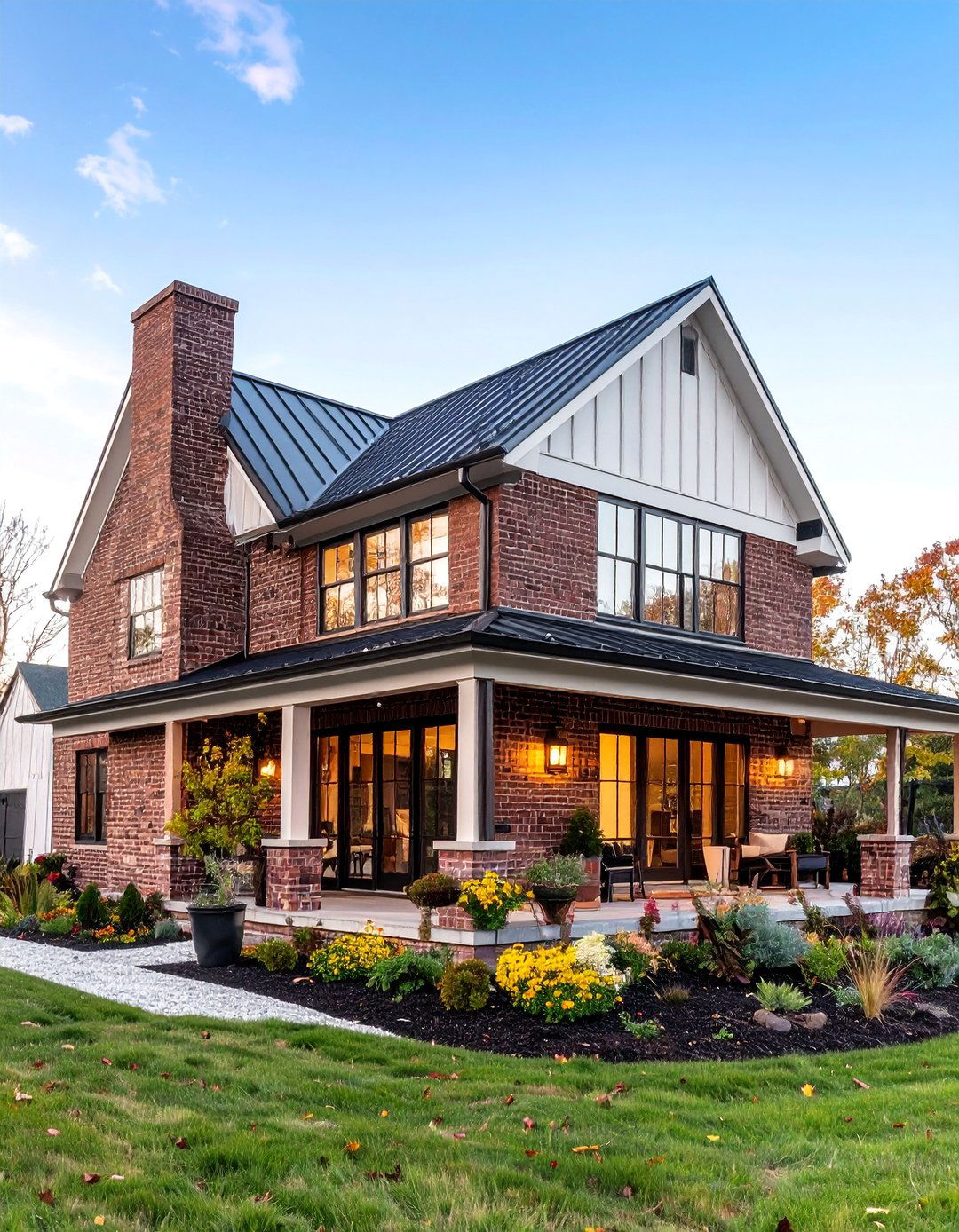 Brown Brick Modern Farmhouse Fusion - 25 Brown Brick Exterior Home Ideas