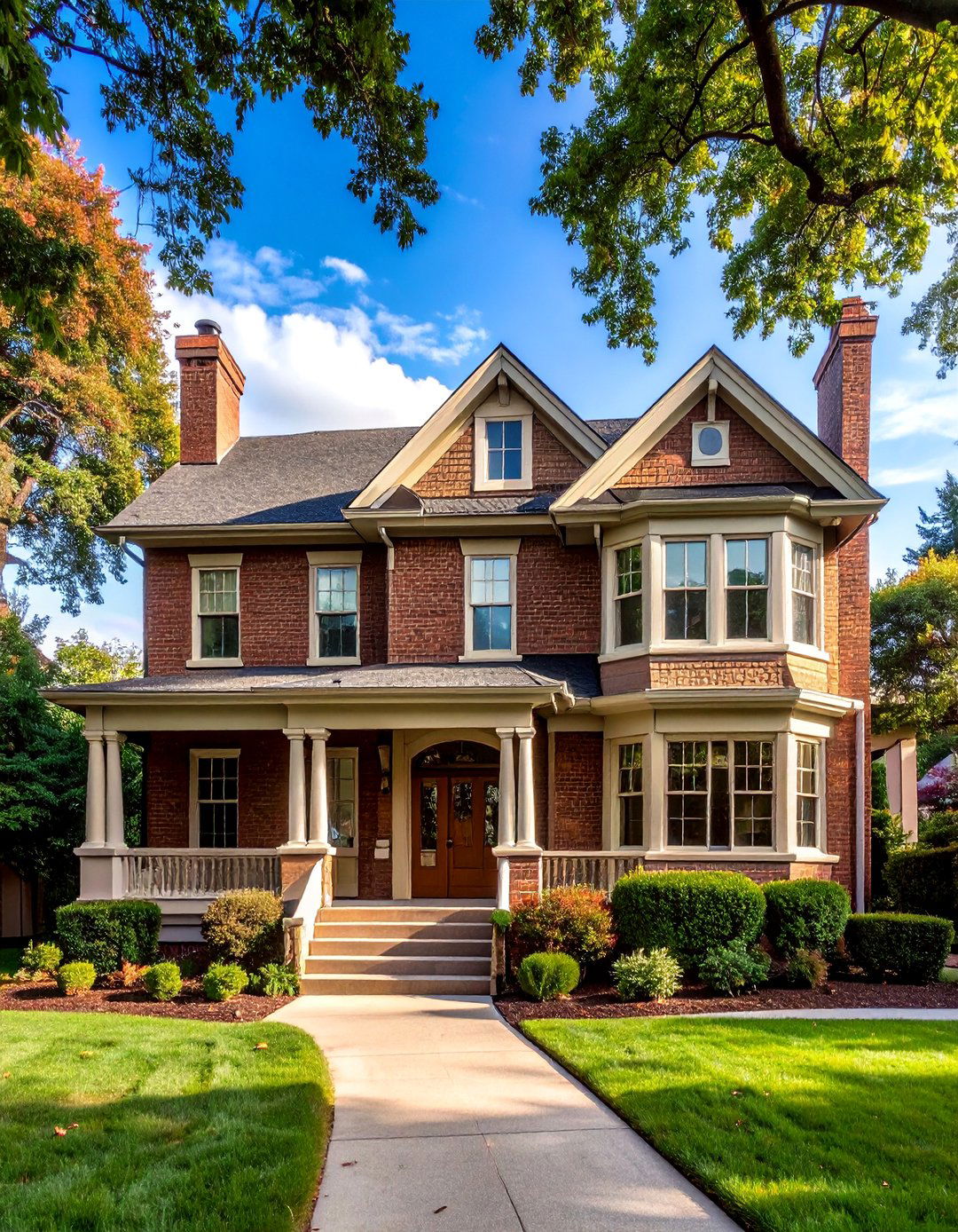 Brown Brick with Cream and Taupe Trim - 25 Exterior Brick and Paint Color Combinations