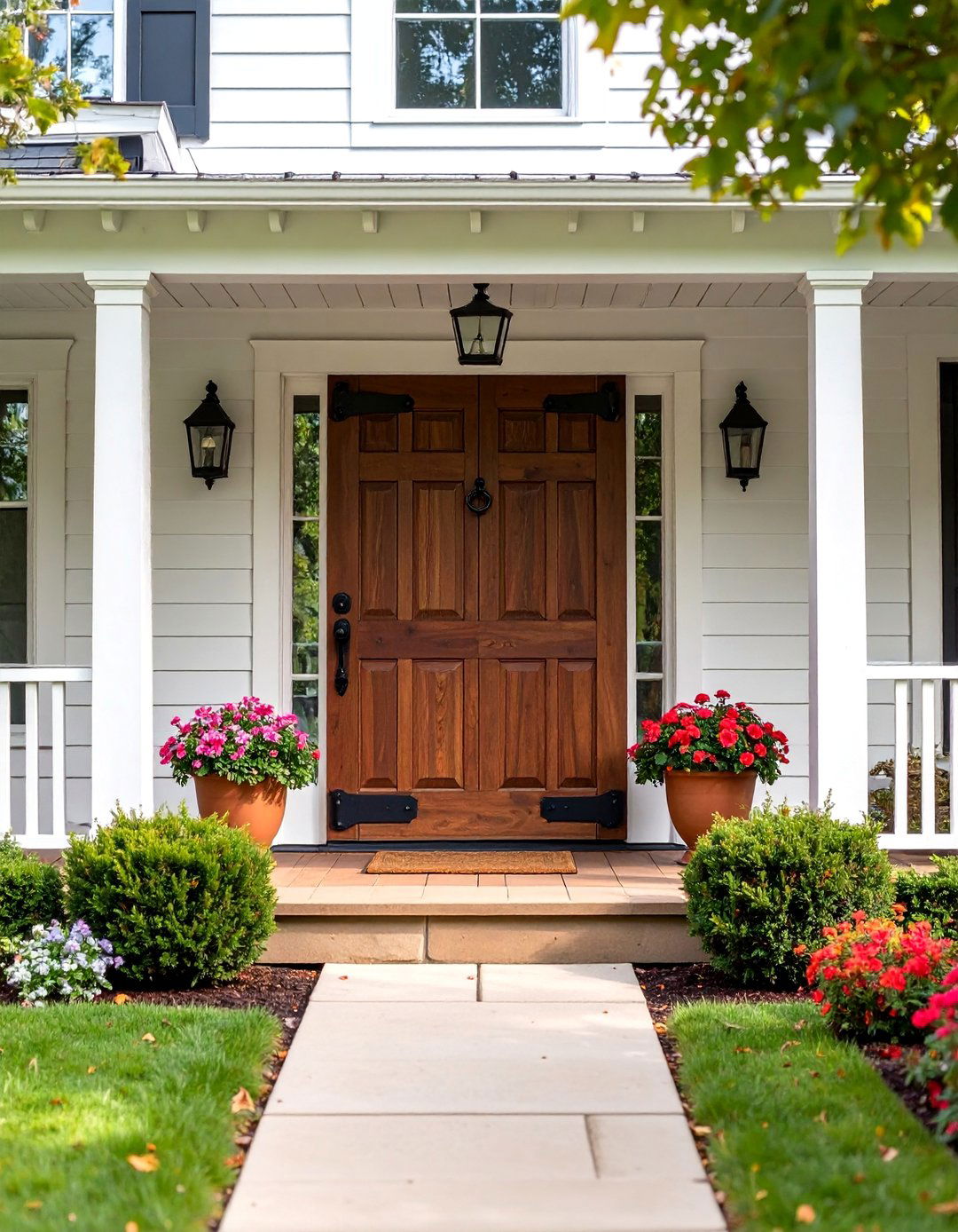 Brown Carriage House Door with Decorative Hardware - 25 Brown Front Door Ideas