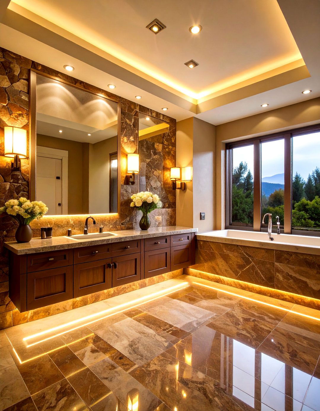 Brown Granite Bathroom with Accent Lighting Features - 25 Brown Granite Bathroom Ideas