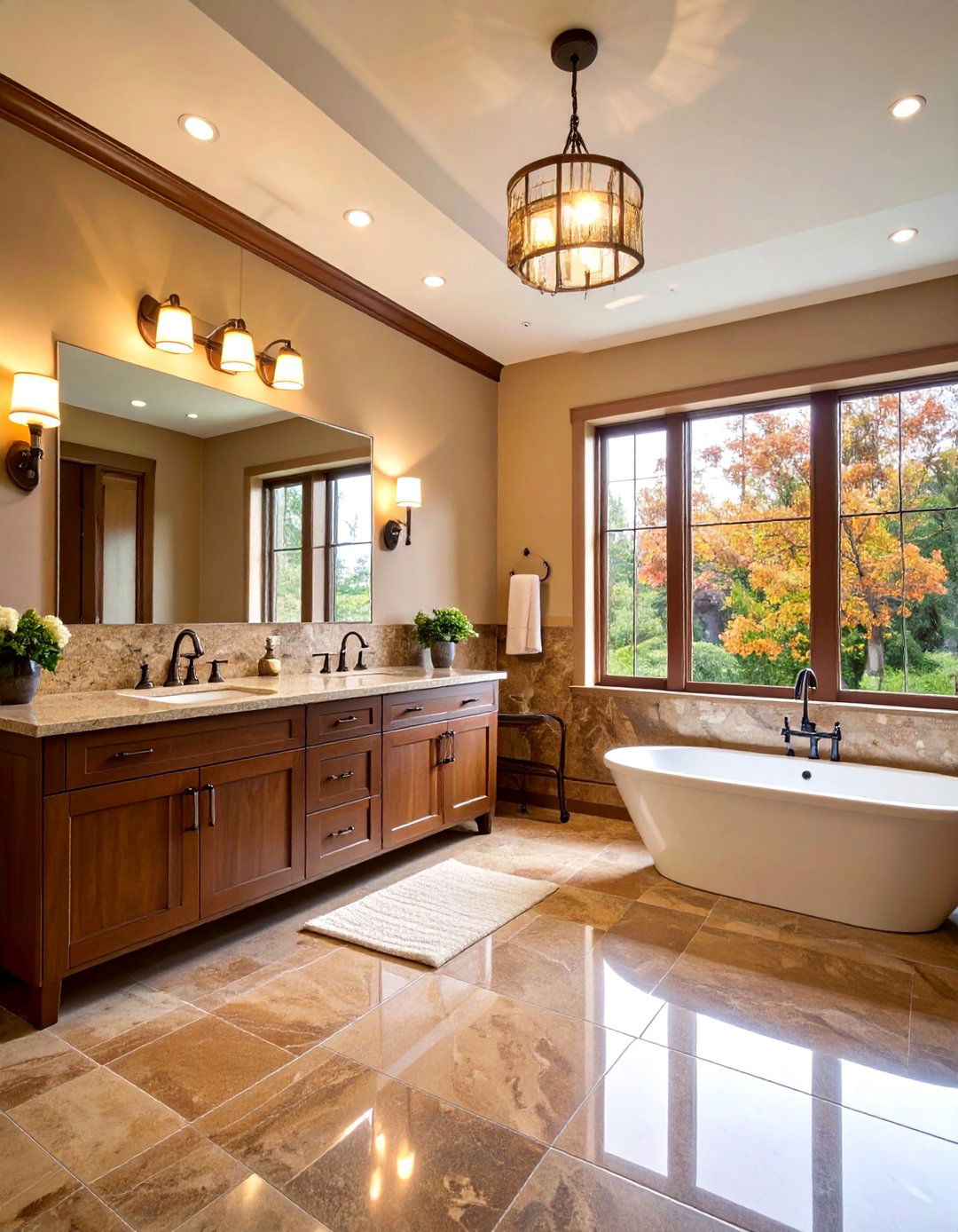 Brown Granite Bathroom with Color Coordinated Cabinetry - 25 Brown Granite Bathroom Ideas