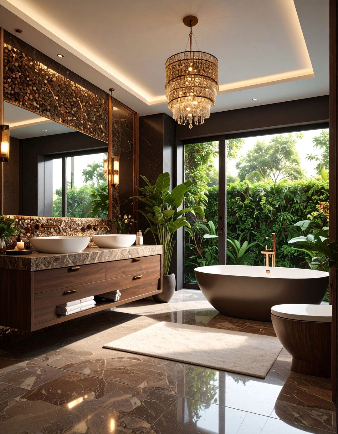 Brown Granite Bathroom with Mosaic Tile Accents - 25 Brown Granite Bathroom Ideas
