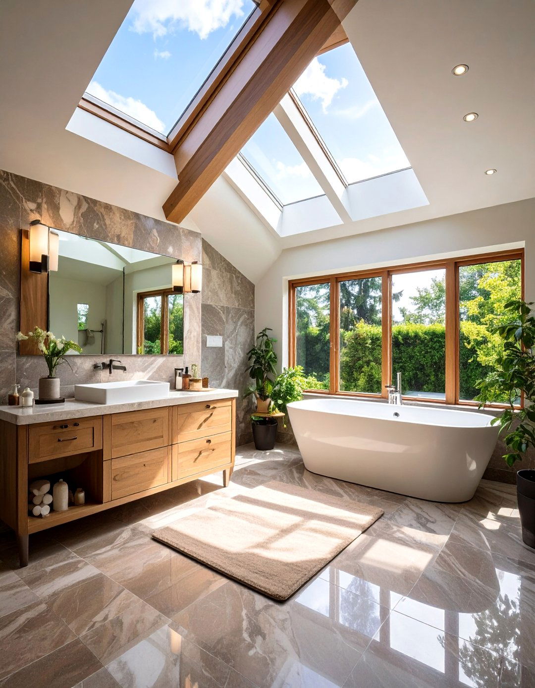 Brown Granite Bathroom with Skylights and Natural Lighting - 25 Brown Granite Bathroom Ideas