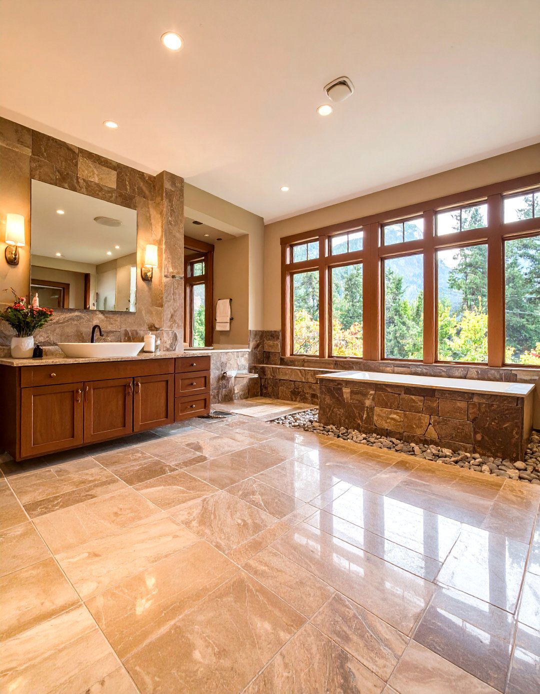Brown Granite Wet Room with Seamless Design - 25 Brown Granite Bathroom Ideas
