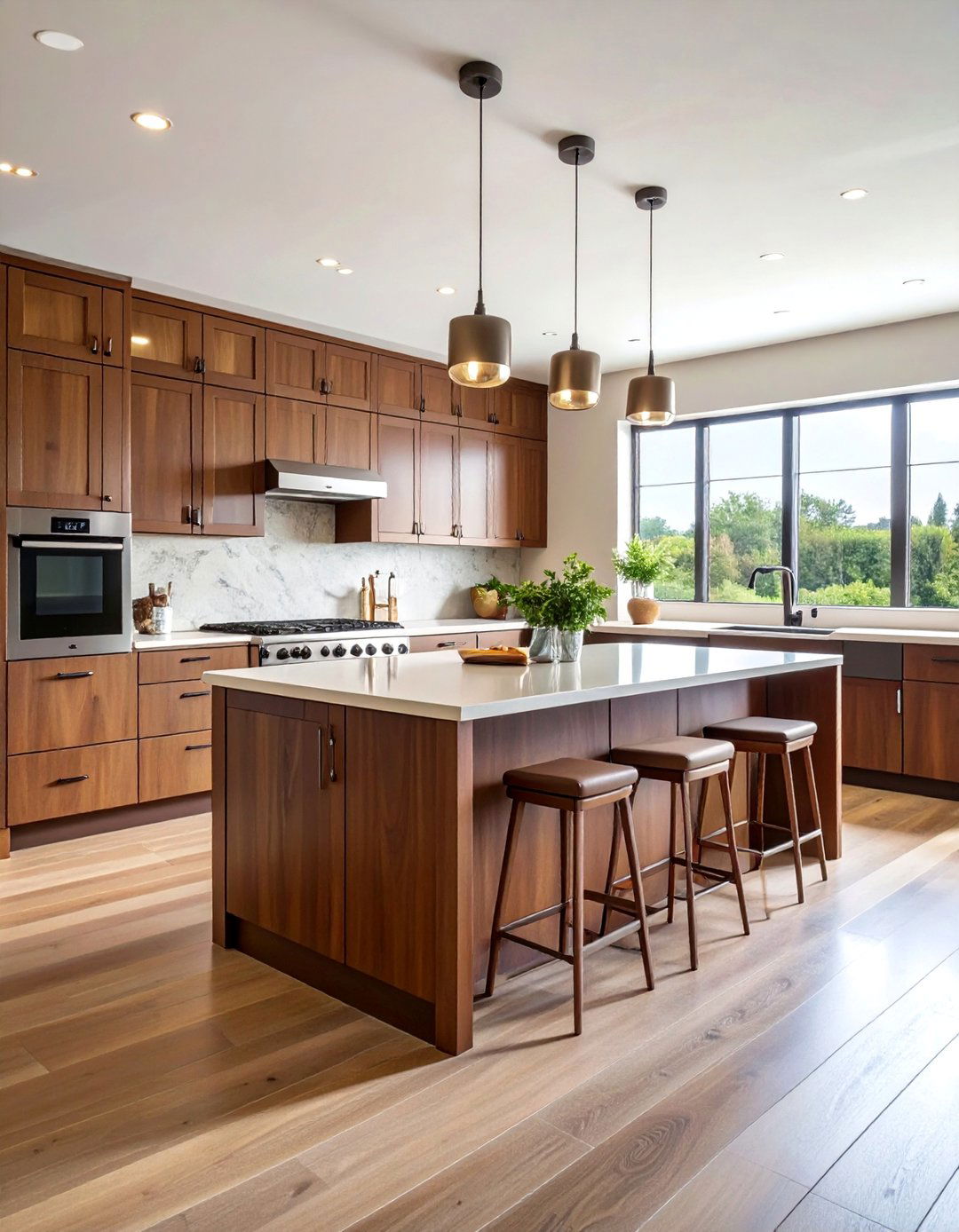 Brown Kitchen Island with Contrasting Perimeter Cabinets - 25 Brown Kitchen Cabinets Ideas