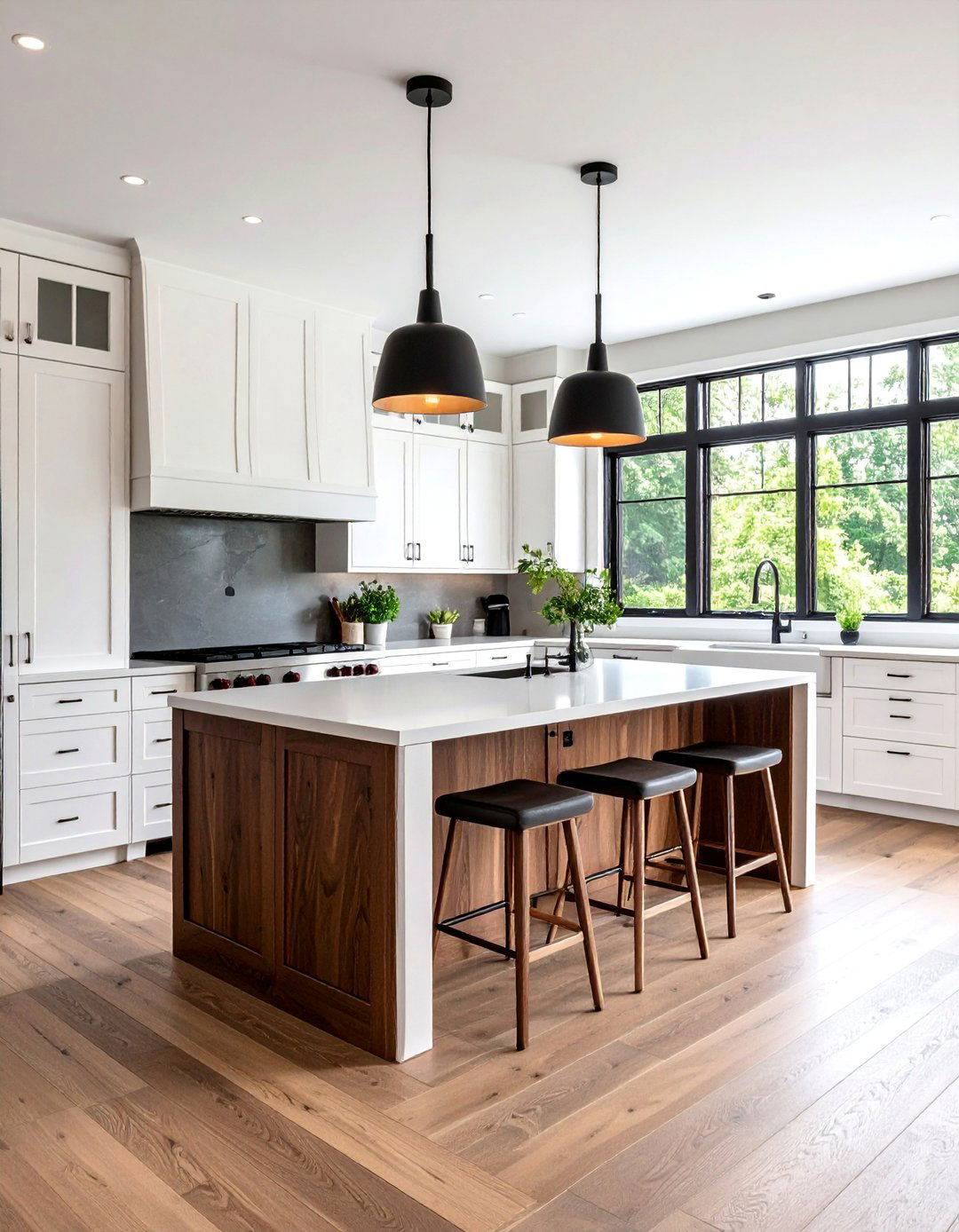 Brown Kitchen Island with White Perimeter Cabinets - 25 Brown Kitchen Ideas