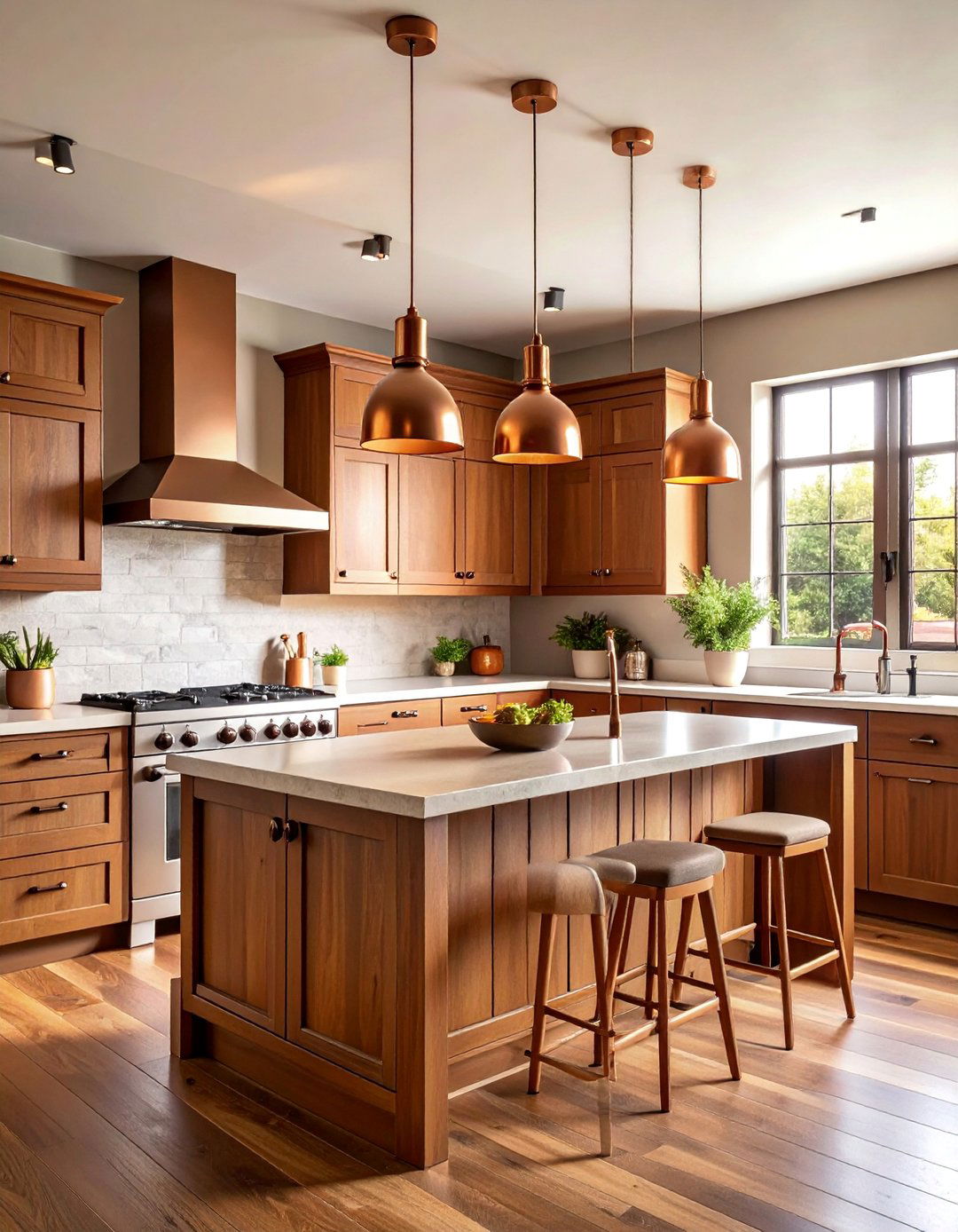 Brown Kitchen with Copper Pendant Lighting - 25 Brown Kitchen Ideas