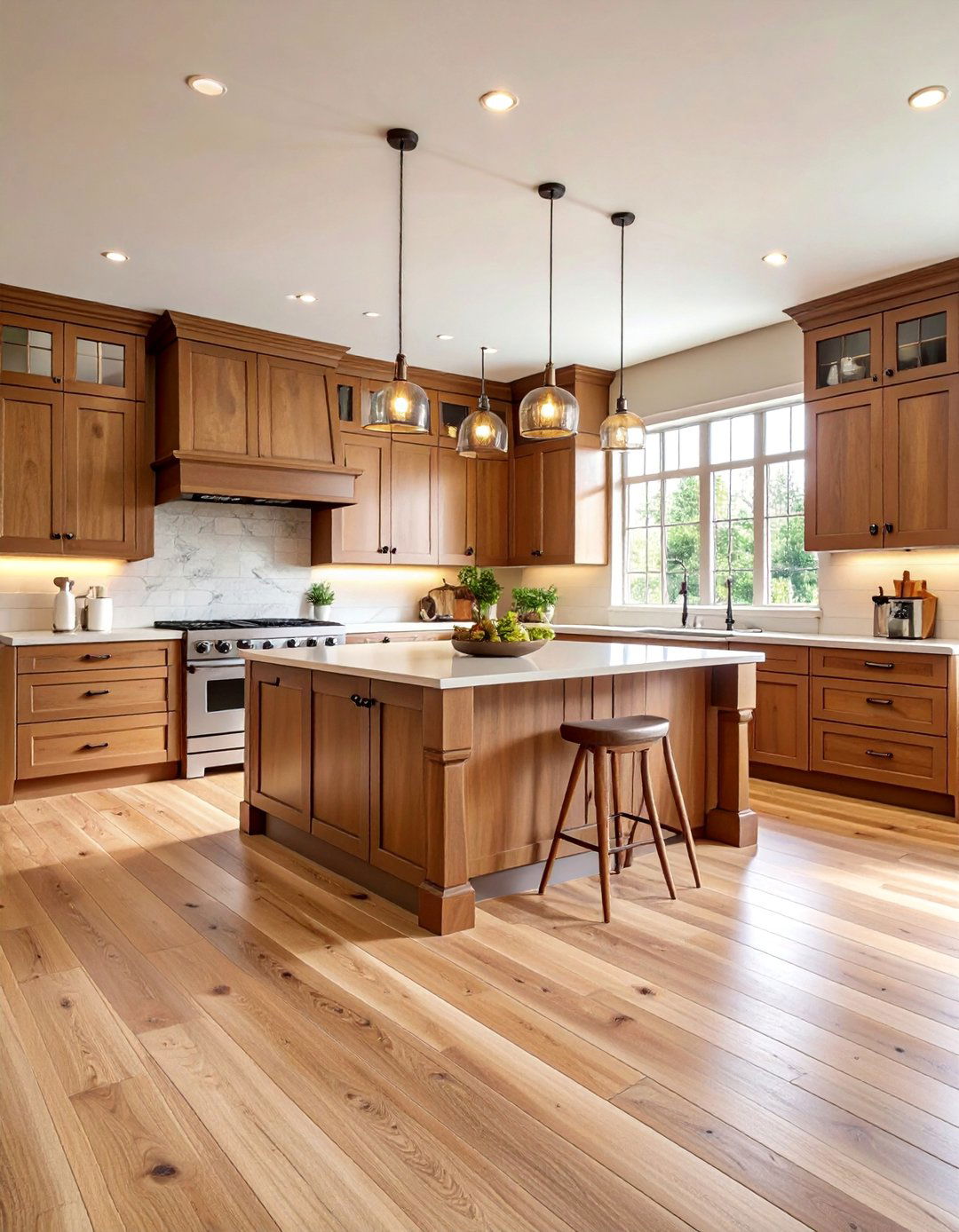 Brown Kitchen with White Oak Flooring - 25 Brown Kitchen Ideas