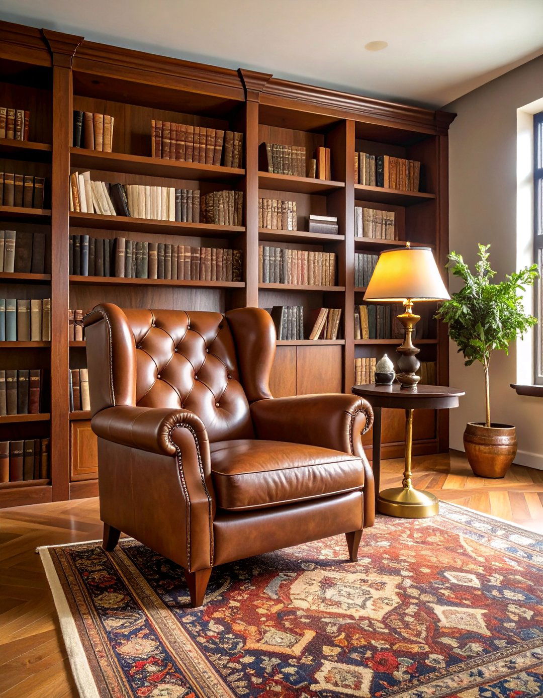 Brown Leather Reading Library - 25 Brown Living Room Ideas