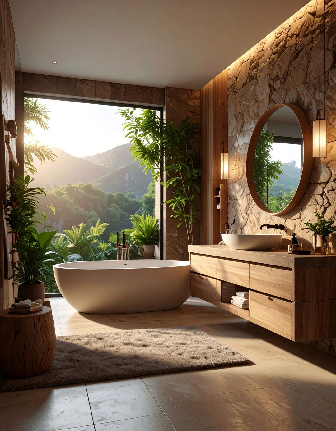 Brown Stone Textures with Matte Black Accents - 25 brown and black bathroom ideas