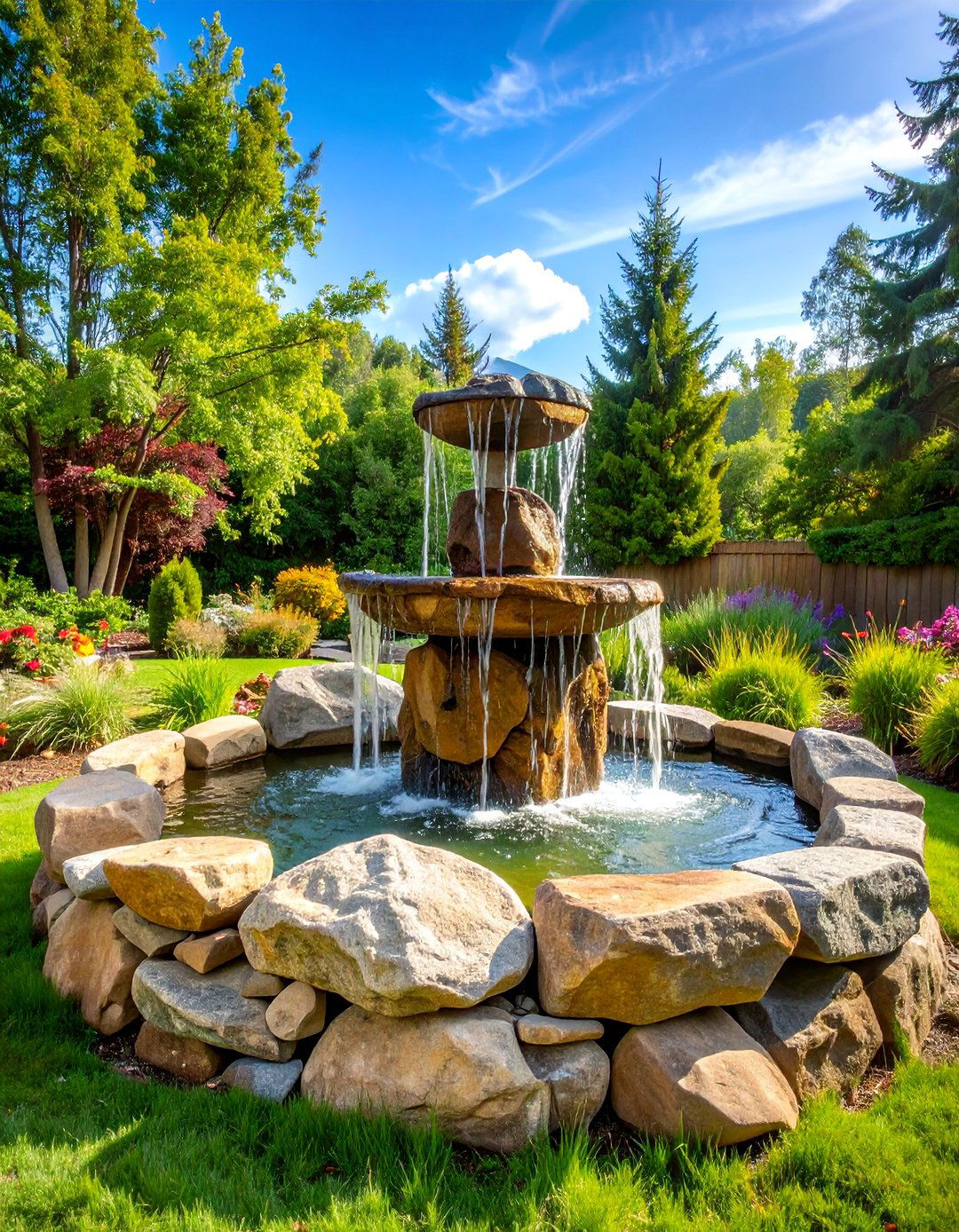 Bubbling Boulder Natural Stone Fountain - 25 Backyard Fountain Ideas